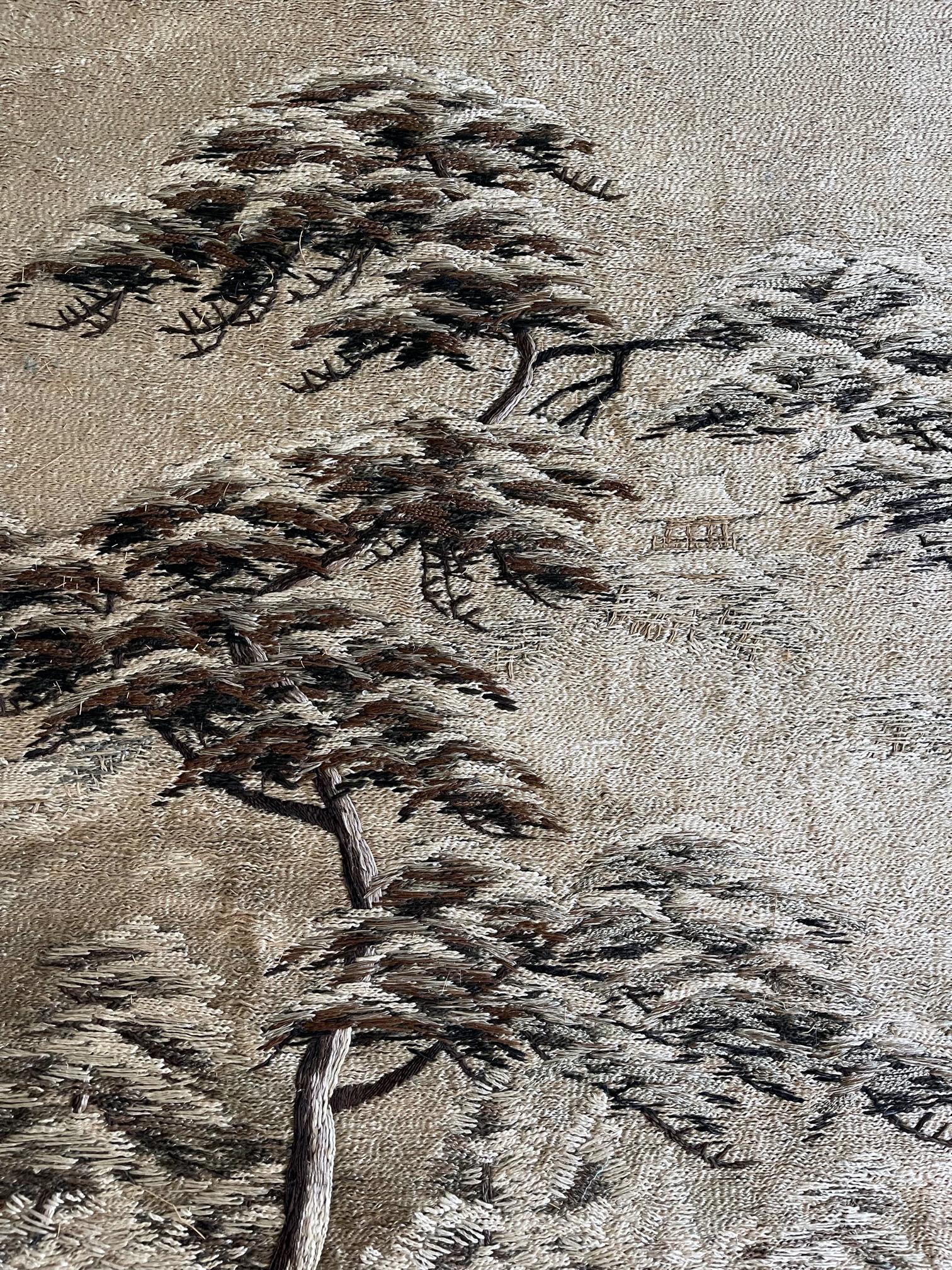 Silk Japanese Embroidery Textile Panel Winter Lanscape