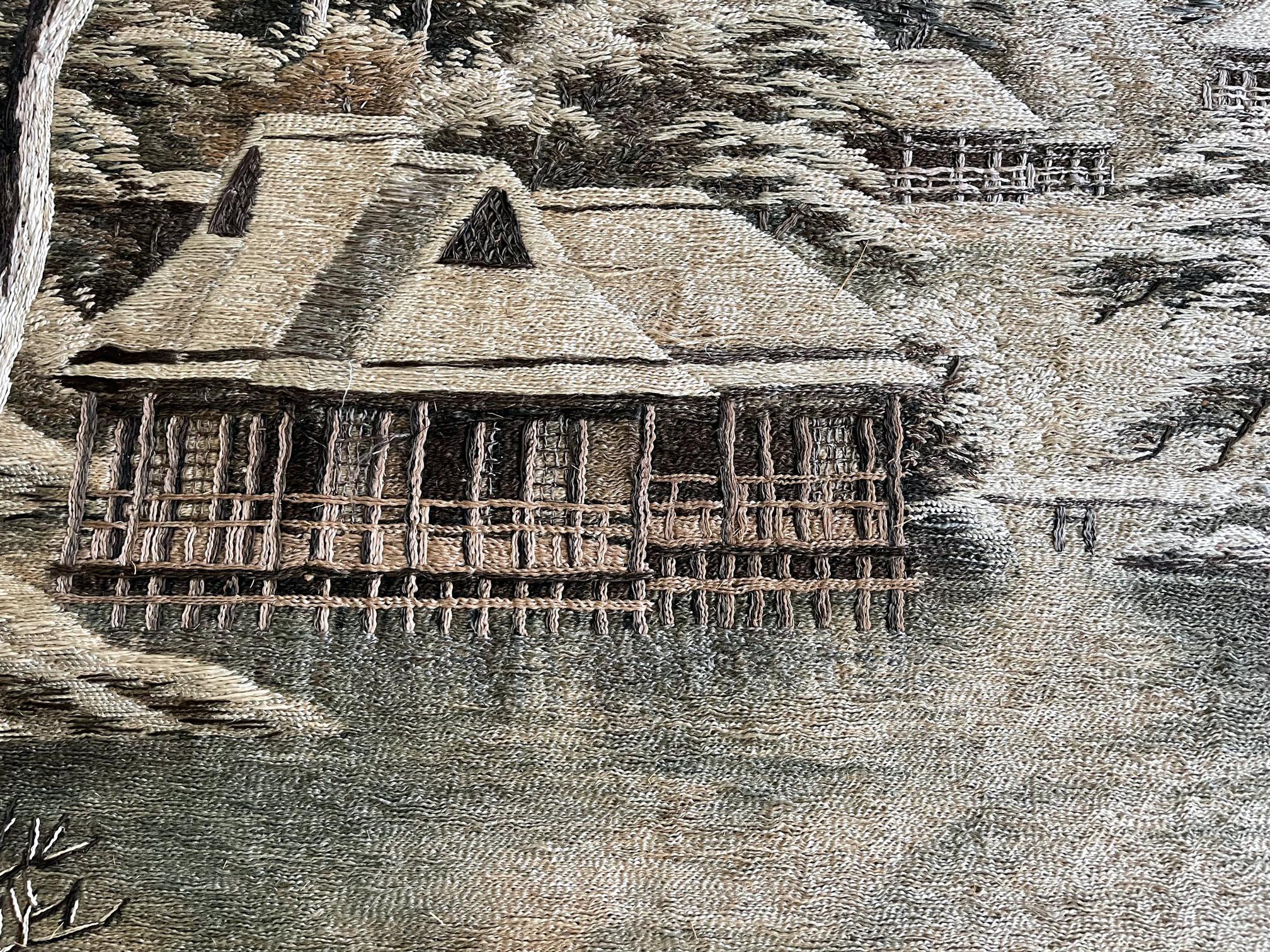 Japanese Embroidery Textile Panel Winter Lanscape 1