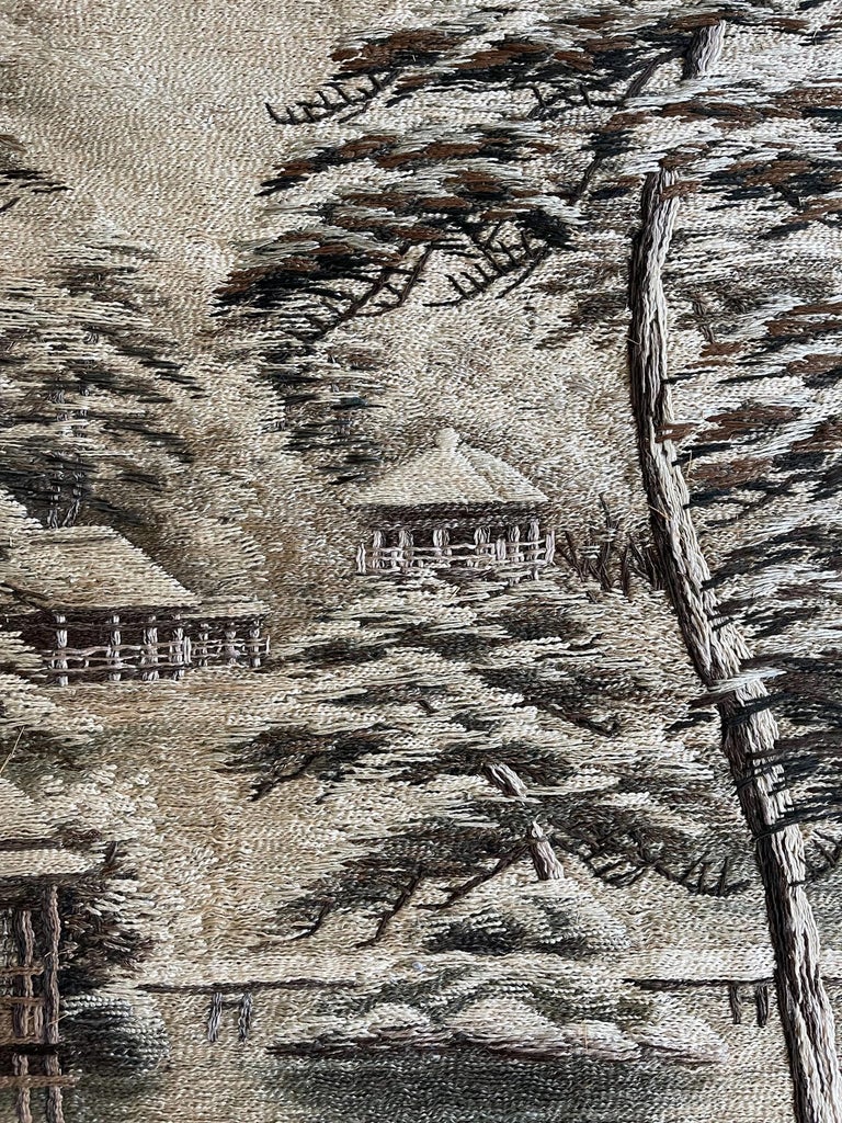 Japanese Embroidery Textile Panel Winter Lanscape For Sale 2
