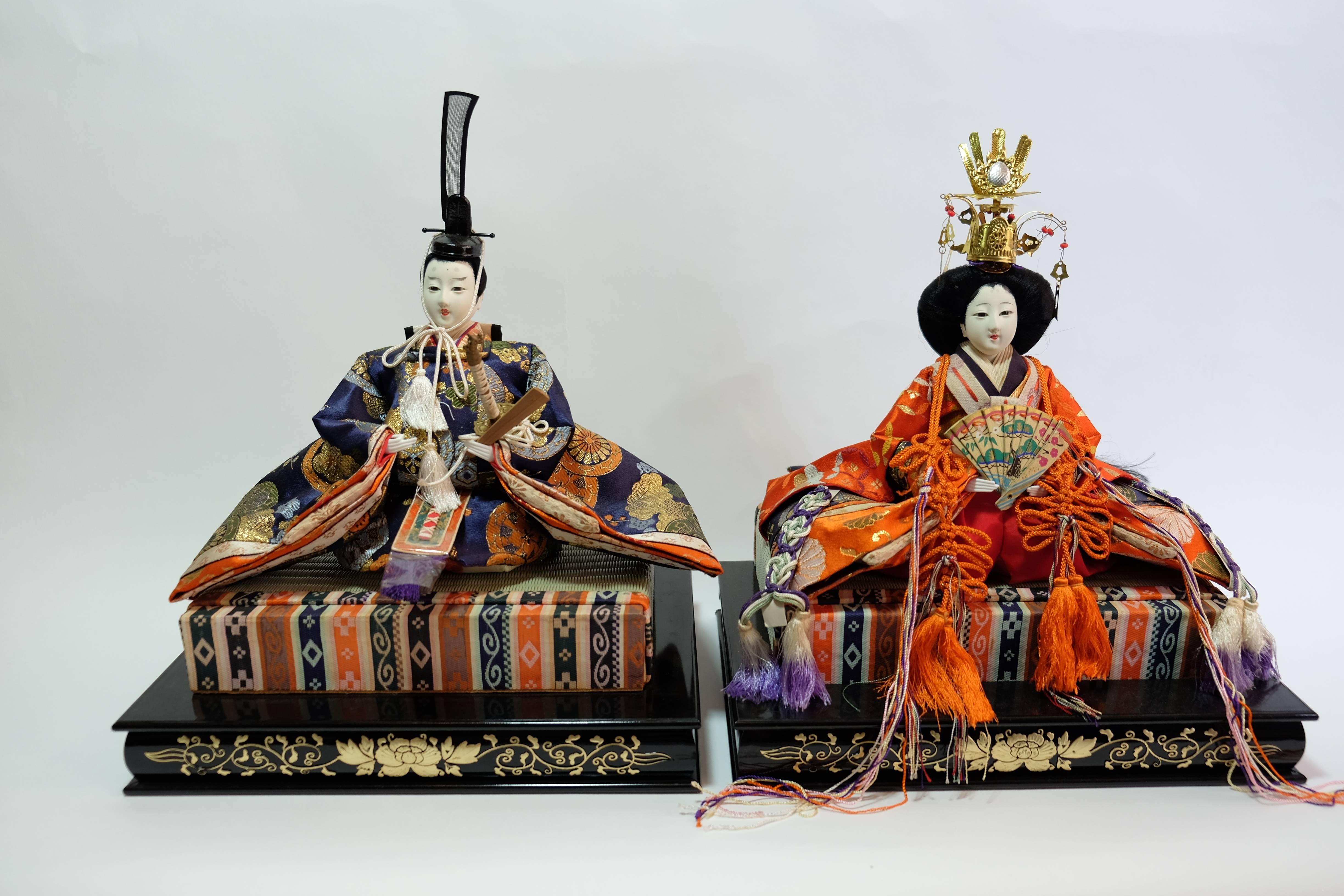 Japanese Emperor and Empress dolls for Doll's Festival Hinamatsuri.

Hinamatsuri (Doll’s Festival) is an occasion to pray for young girls’ growth and happiness, and celebrated each year on March 3 in Japan.
Most families with girls display dolls