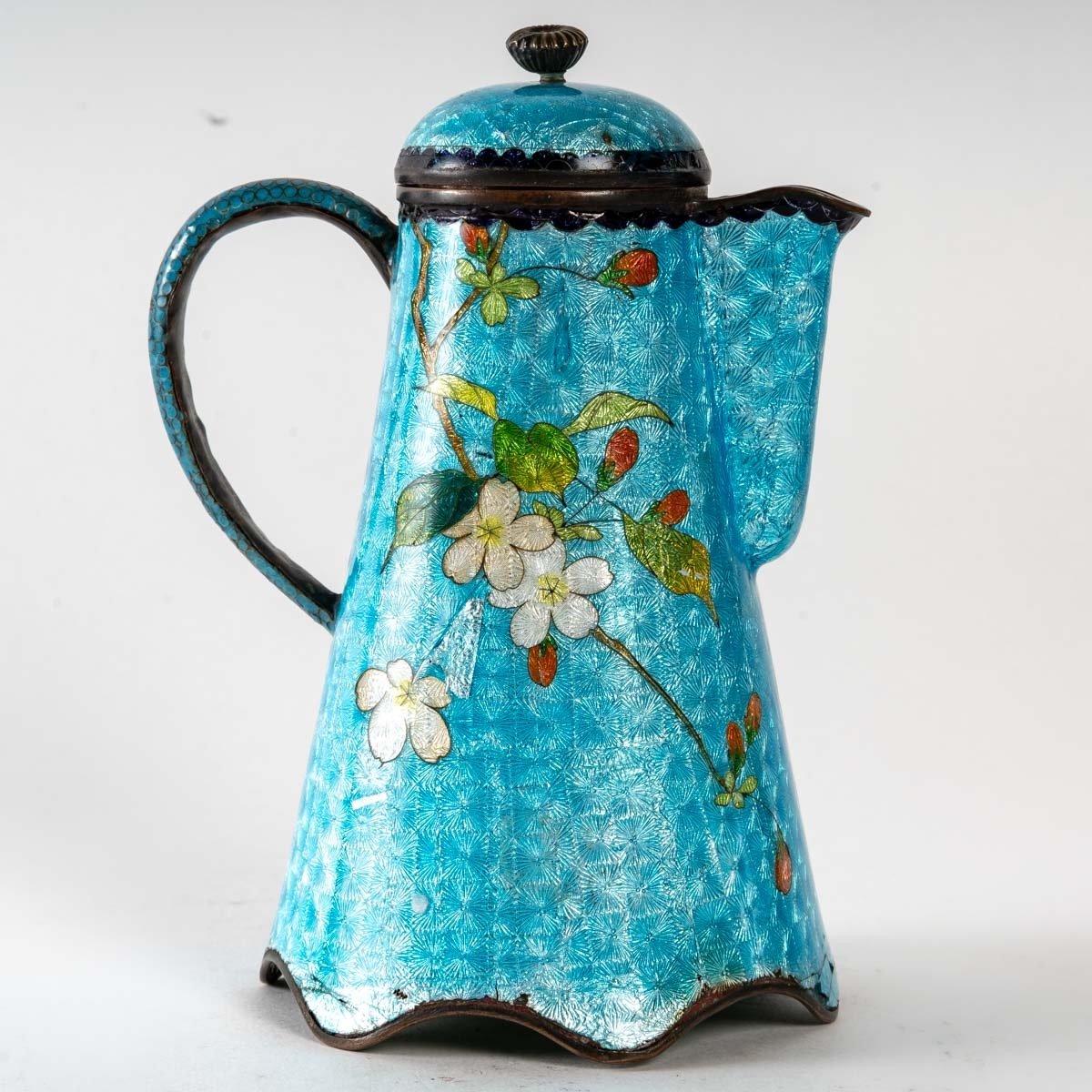 Meiji Japanese enamel teapot, late 19th century 