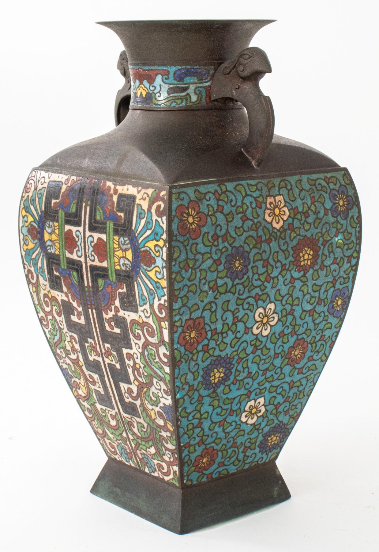 Japanese Enameled Bronze Vase. 20th C For Sale 1