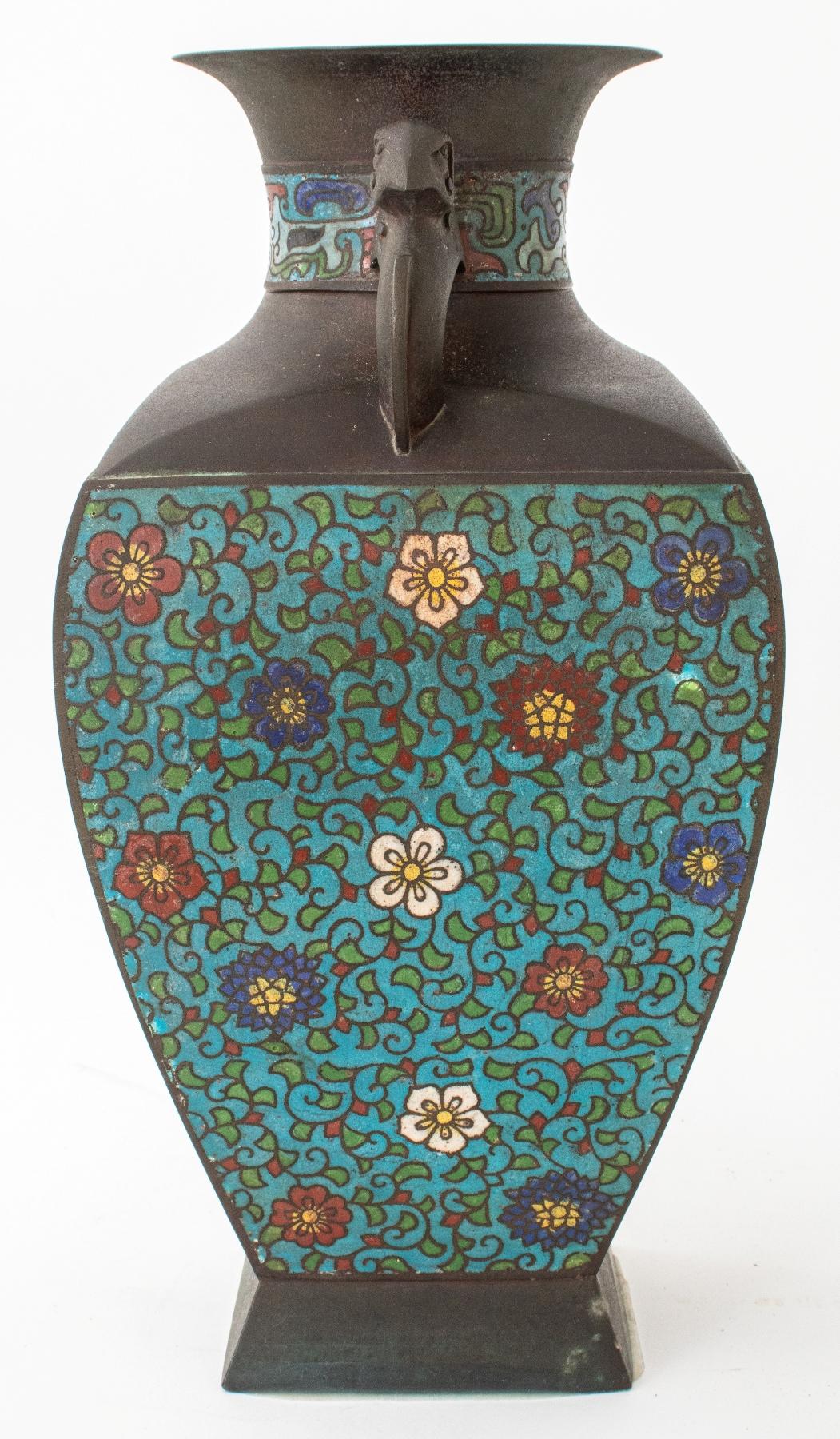 Japanese Enameled Bronze Vase. 20th C For Sale 2