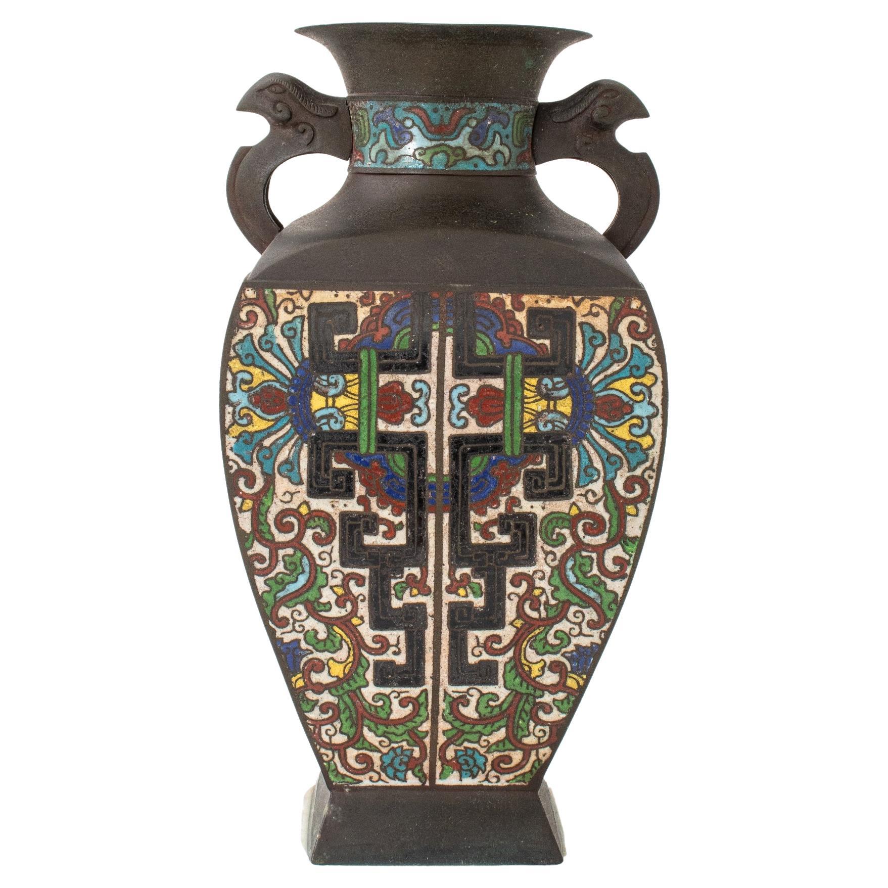 Japanese Enameled Bronze Vase. 20th C For Sale