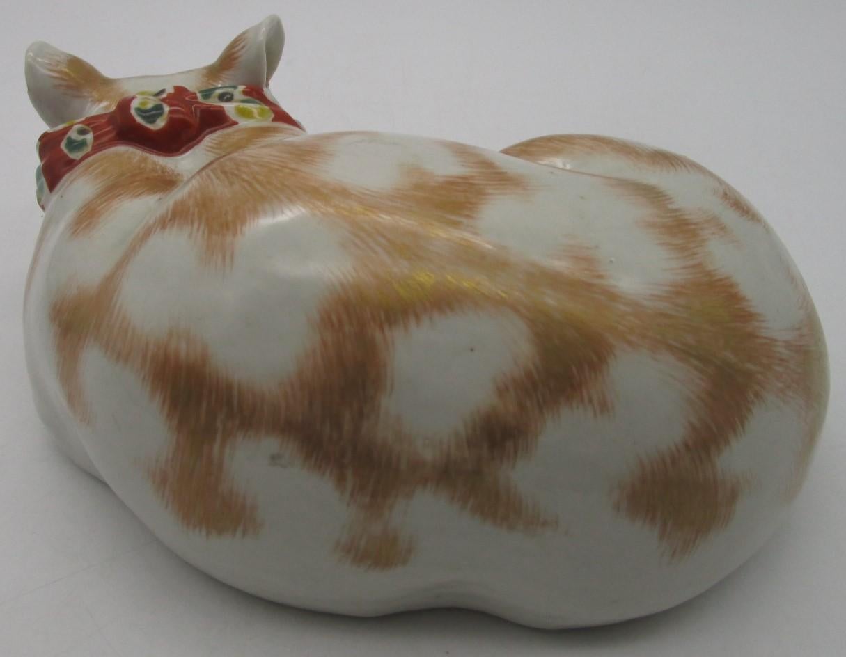 Gold Japanese Eraly 20th Century Gilded Porcelain Sleeping Cat Sculpture, circa 1920