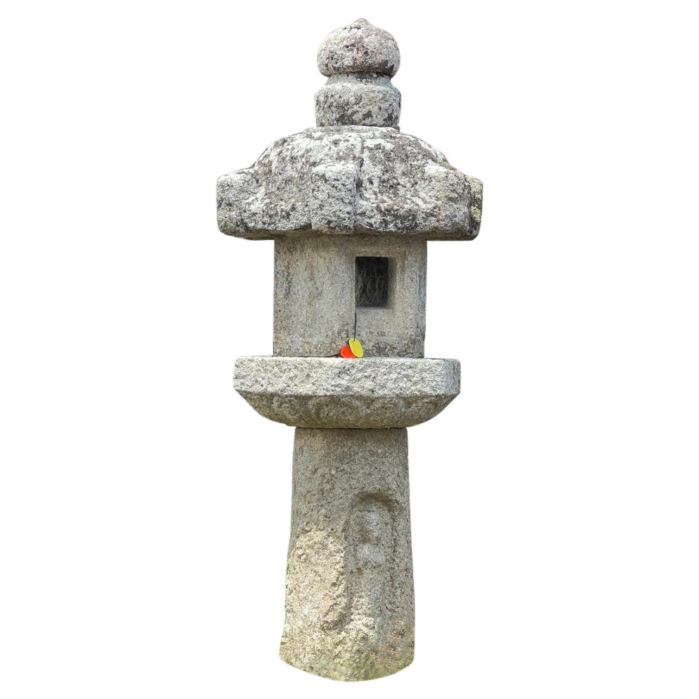 Japanese Exceptional Antique Granite Stone Christian Lantern