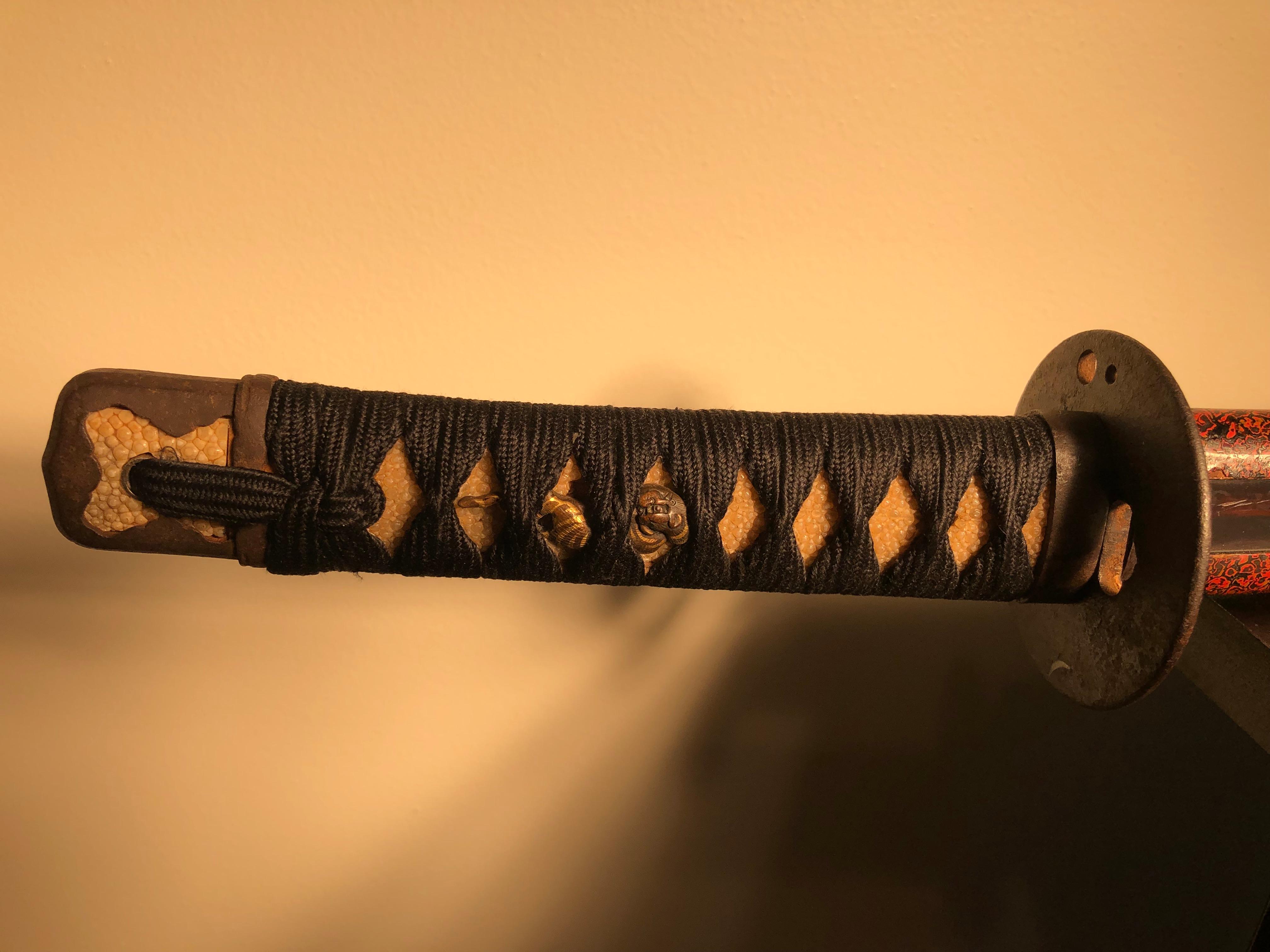 Japanese Exceptional Antique Samurai Sword Saya Scabbard Red Nuri Lacquer 3