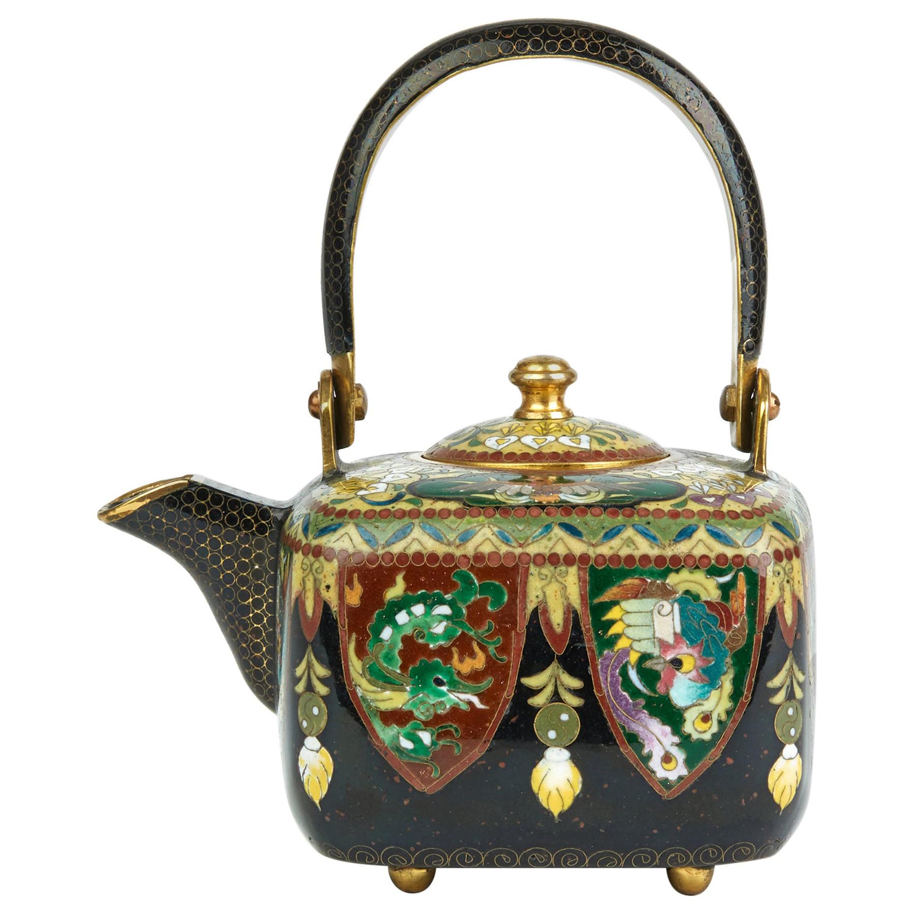 Japanese Exceptional Gilded Metal Cloisonné Teapot, Early 20th Century