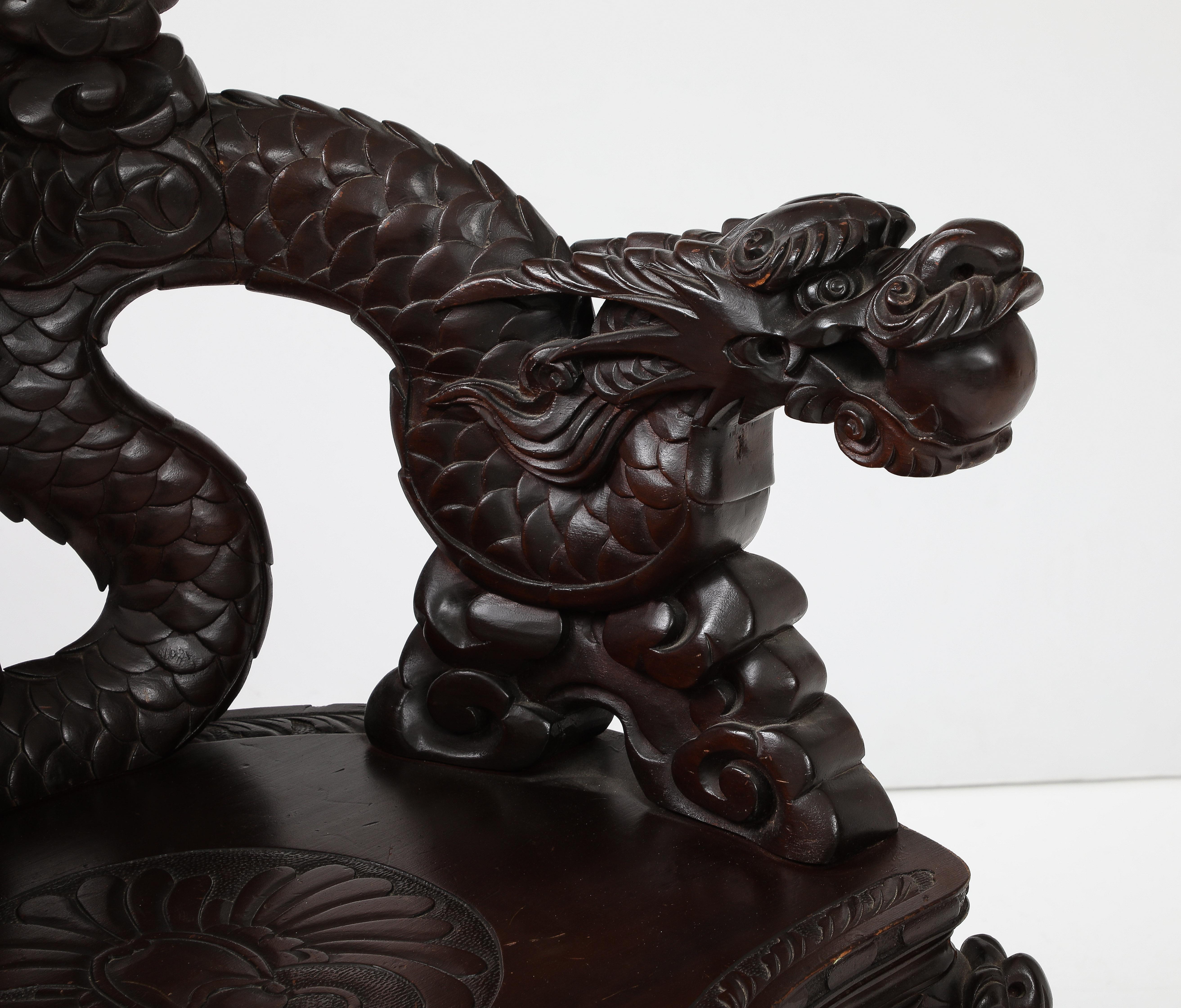 Wood Japanese Export Carved Dragon Chair For Sale