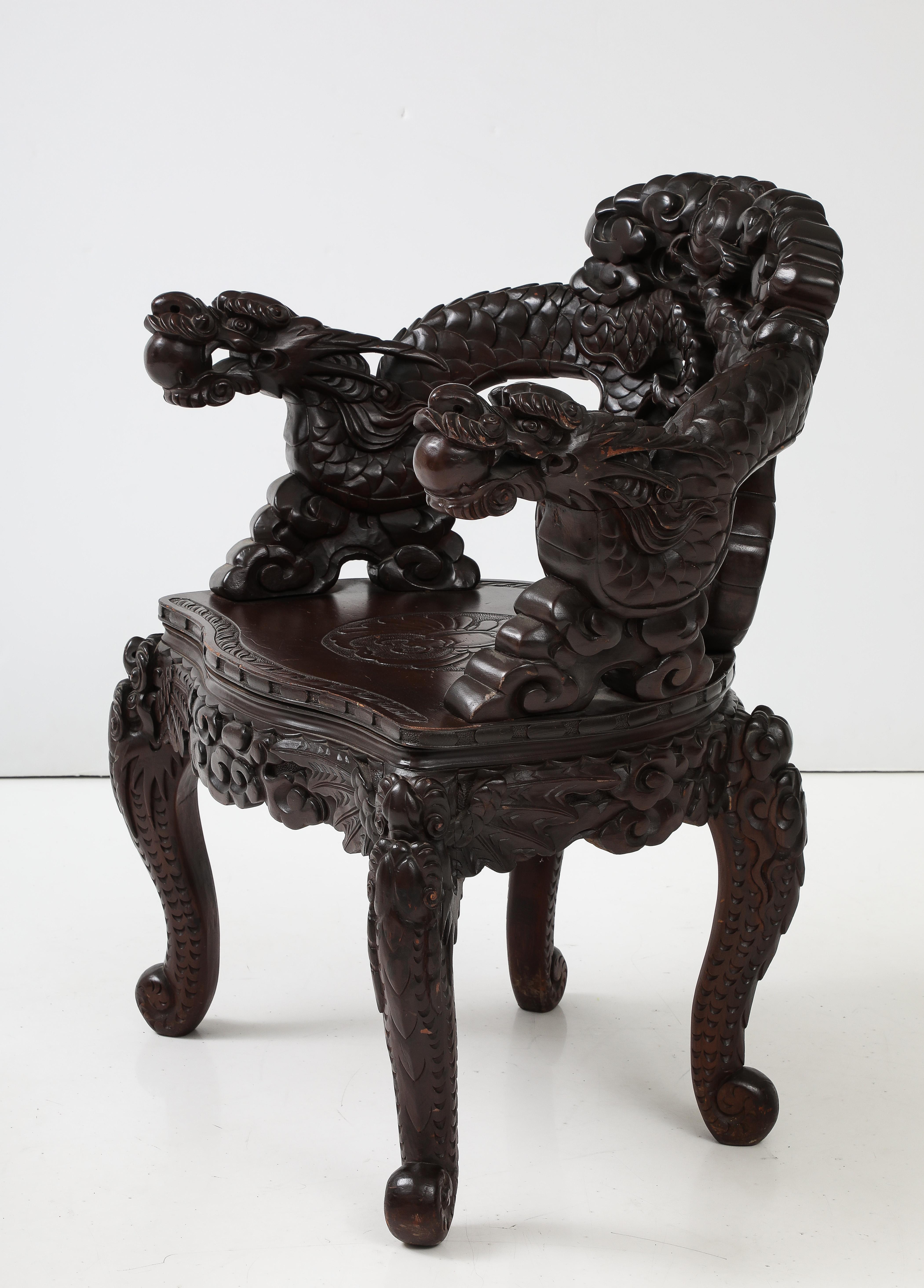 Japanese Export Carved Dragon Chair For Sale 3