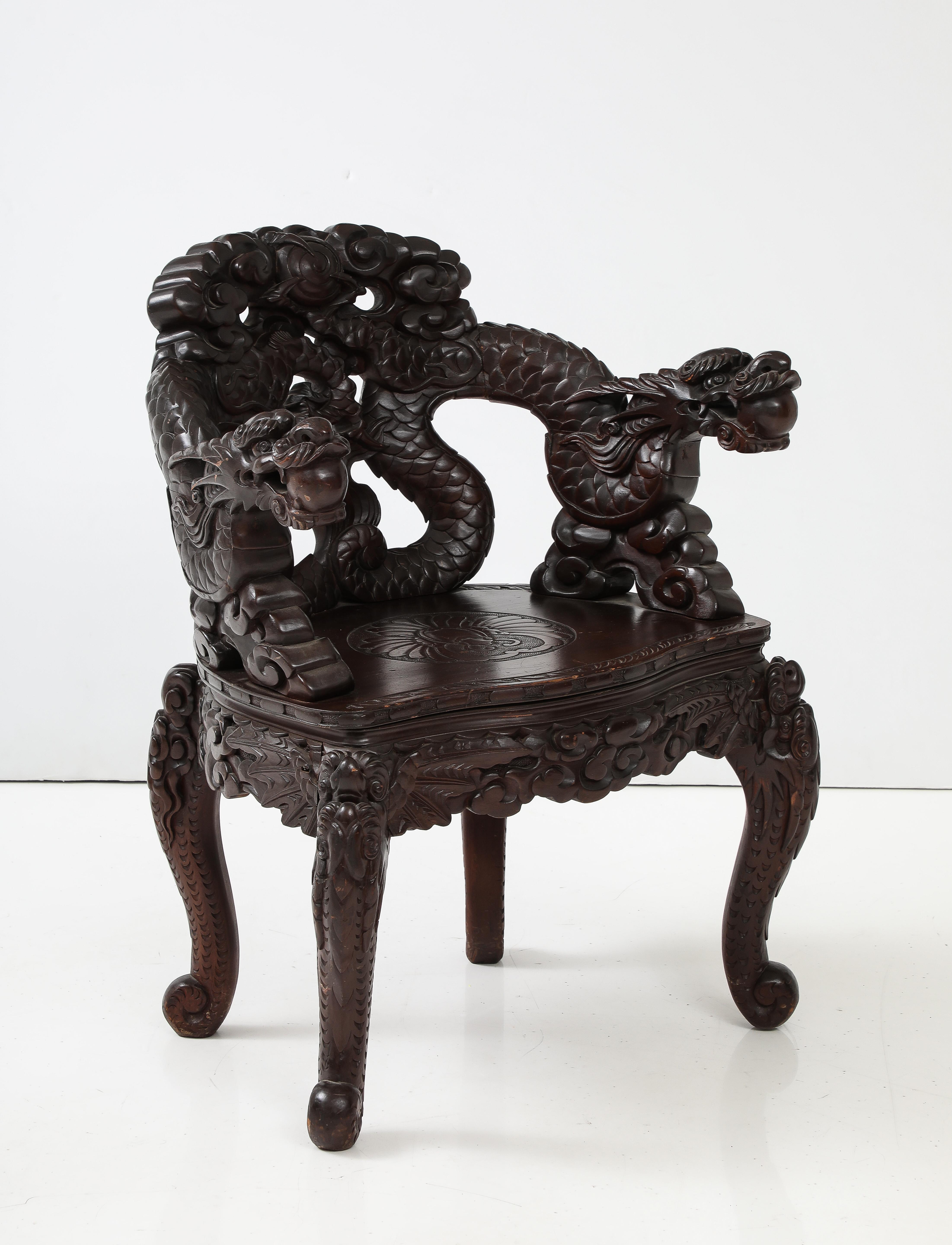 Japanese Export Carved Dragon Chair For Sale 4