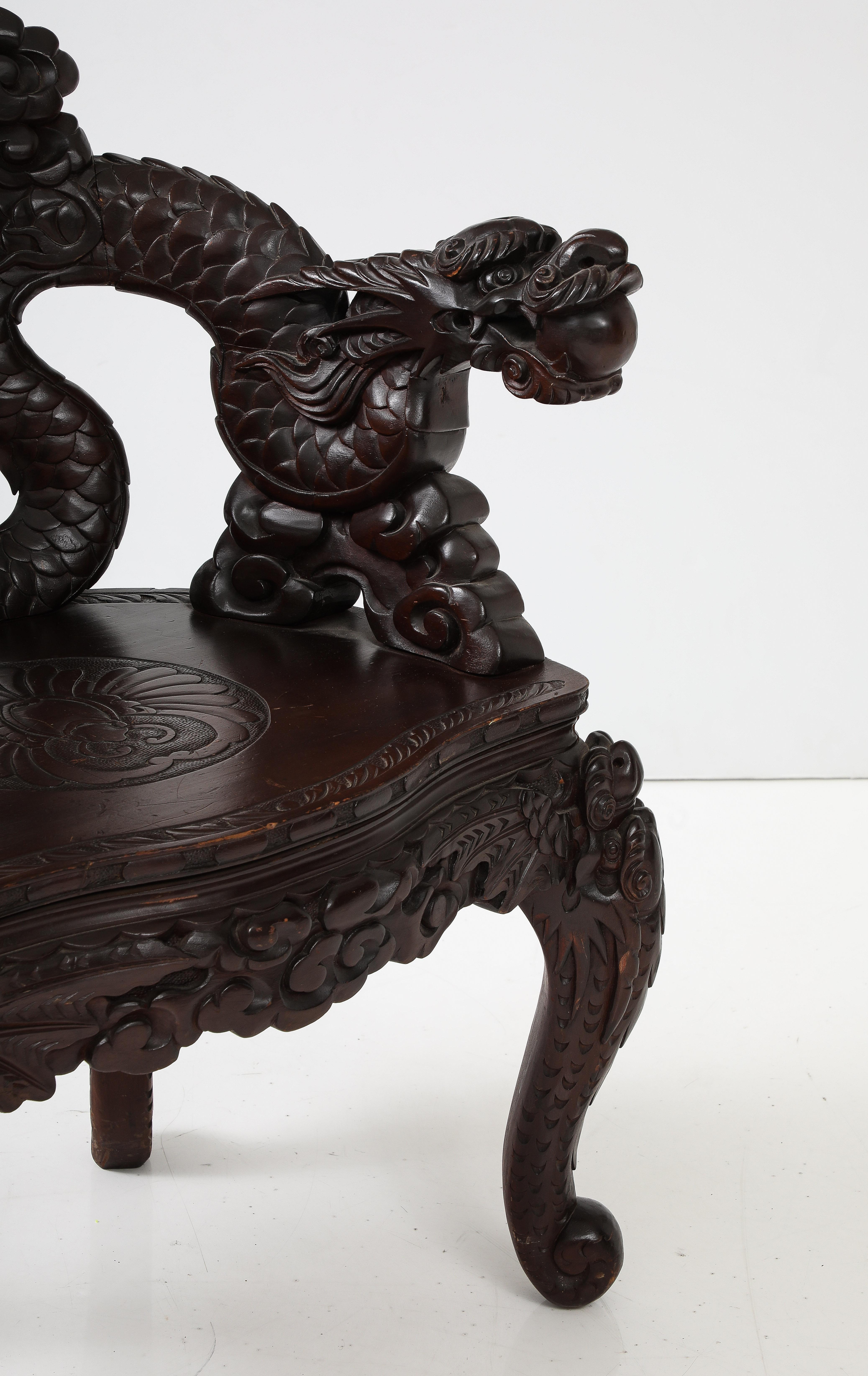 Japanese Export Carved Dragon Chair For Sale 5