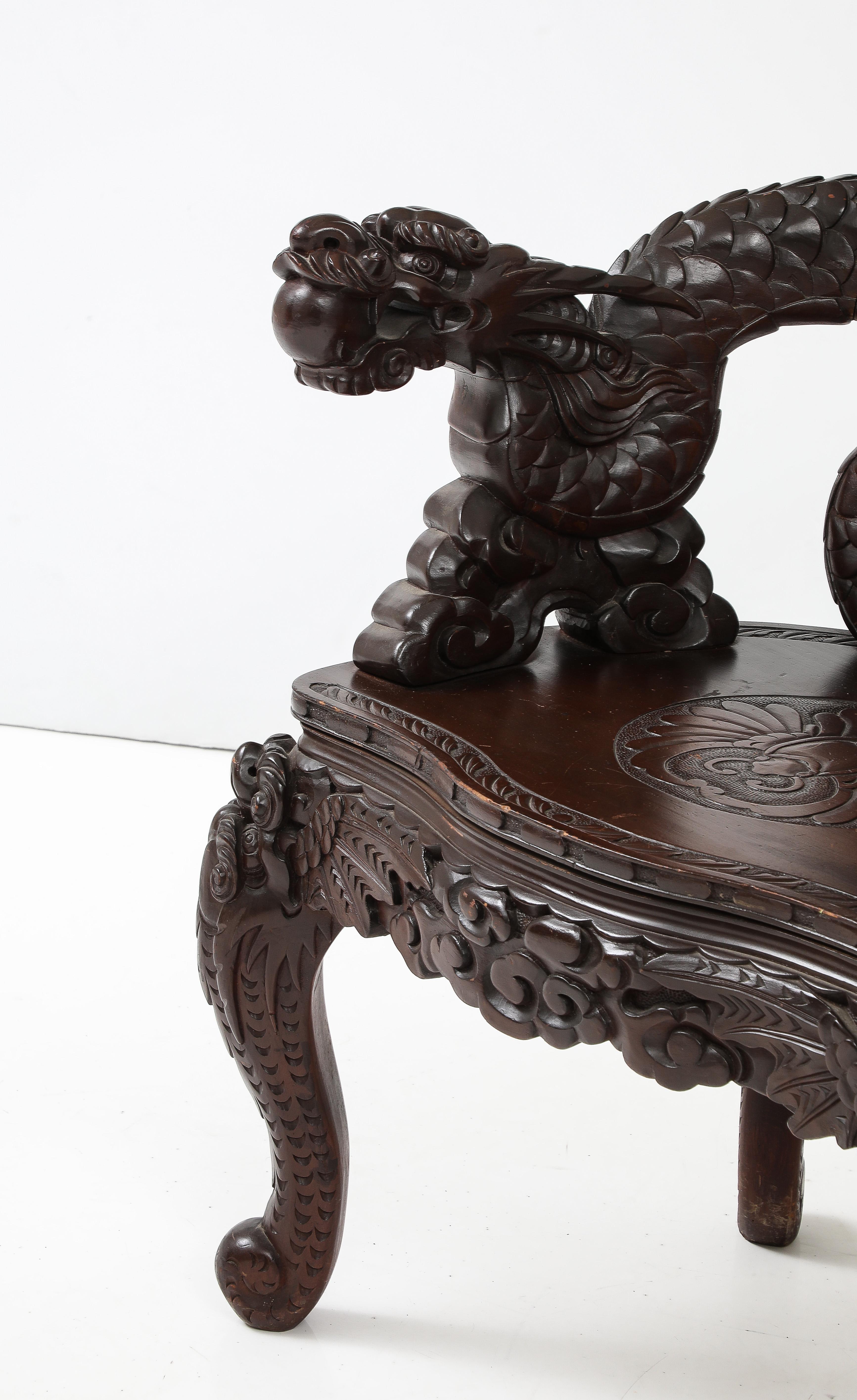 Japanese Export Carved Dragon Chair For Sale 7