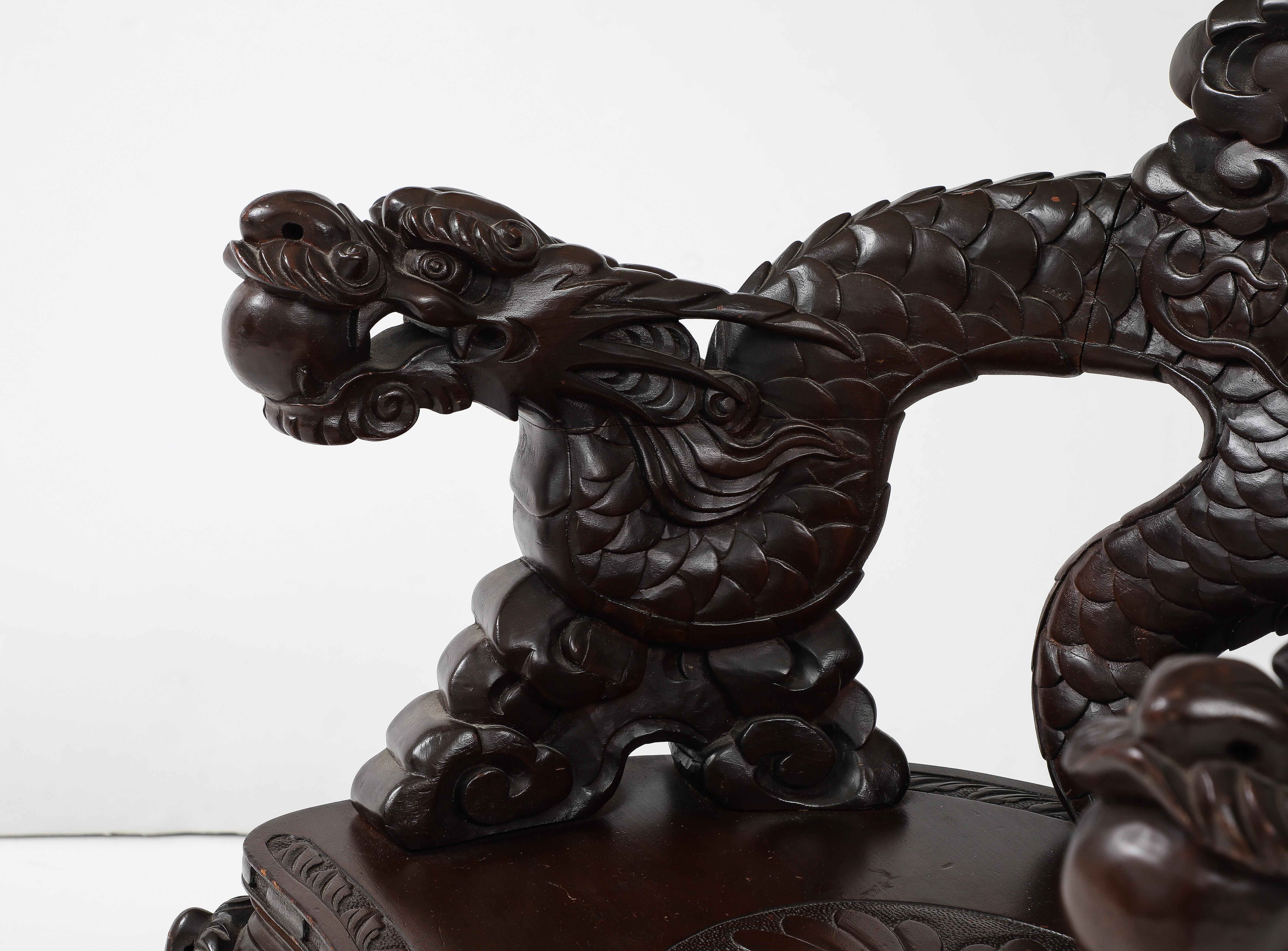 19th Century Japanese Export Carved Dragon Chair For Sale