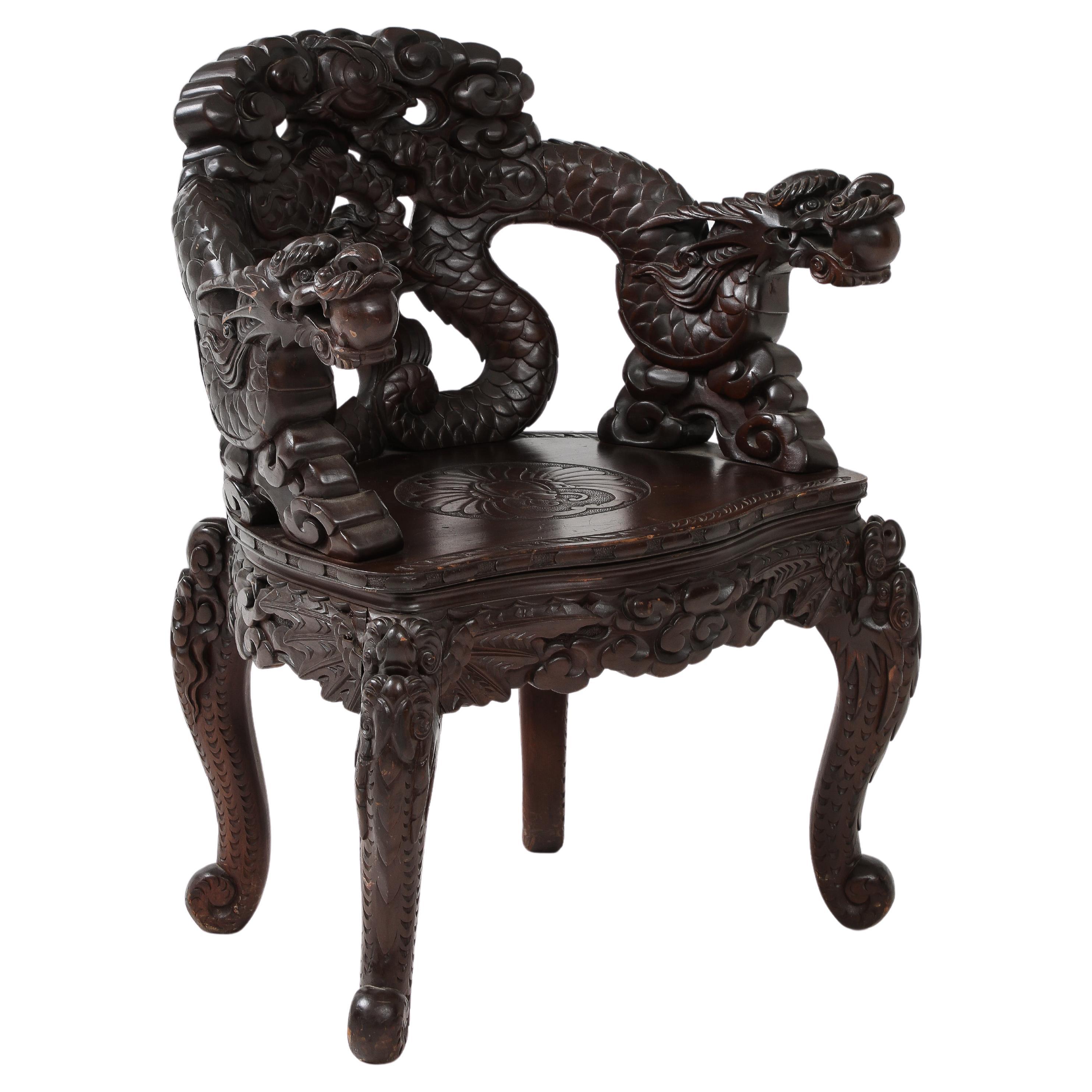 Japanese Export Carved Dragon Chair For Sale