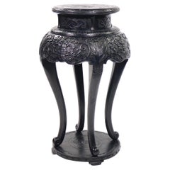 Japanese Export Carved Side Table or Plant Stand in Ebonized Mahogany