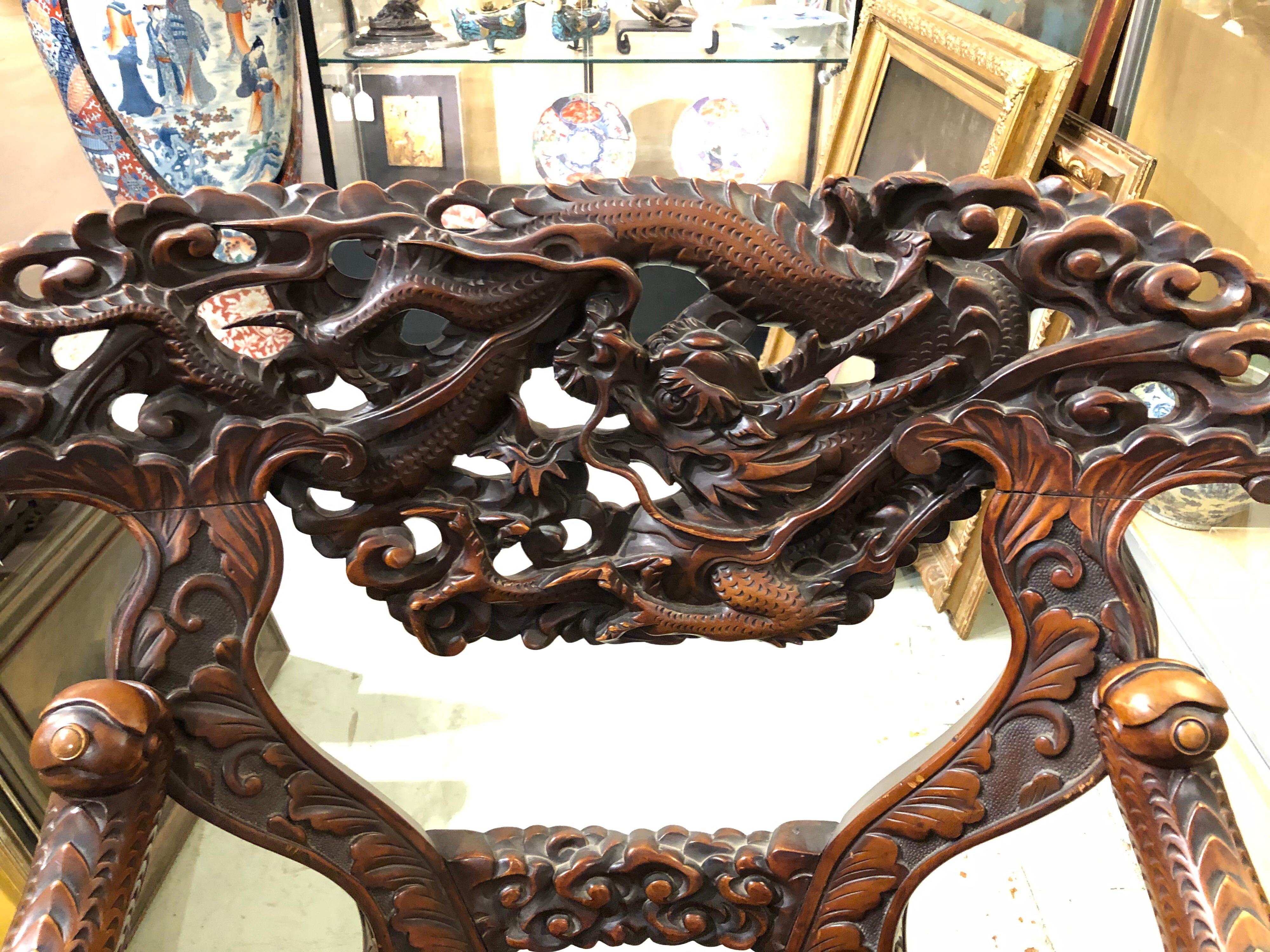Japanese Export Highly Carved Dragon Chair 4