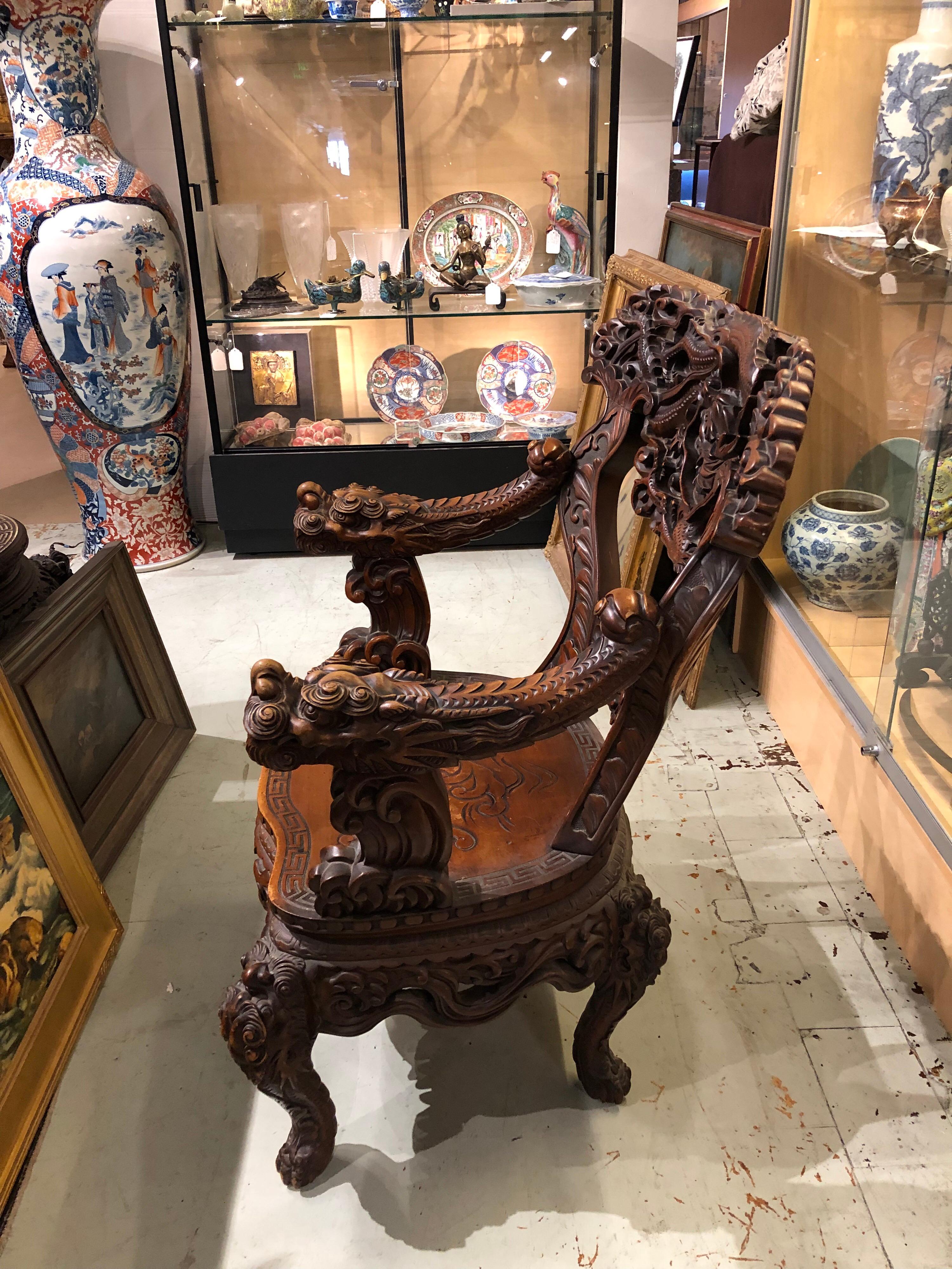 Japanese Export Highly Carved Dragon Chair 1