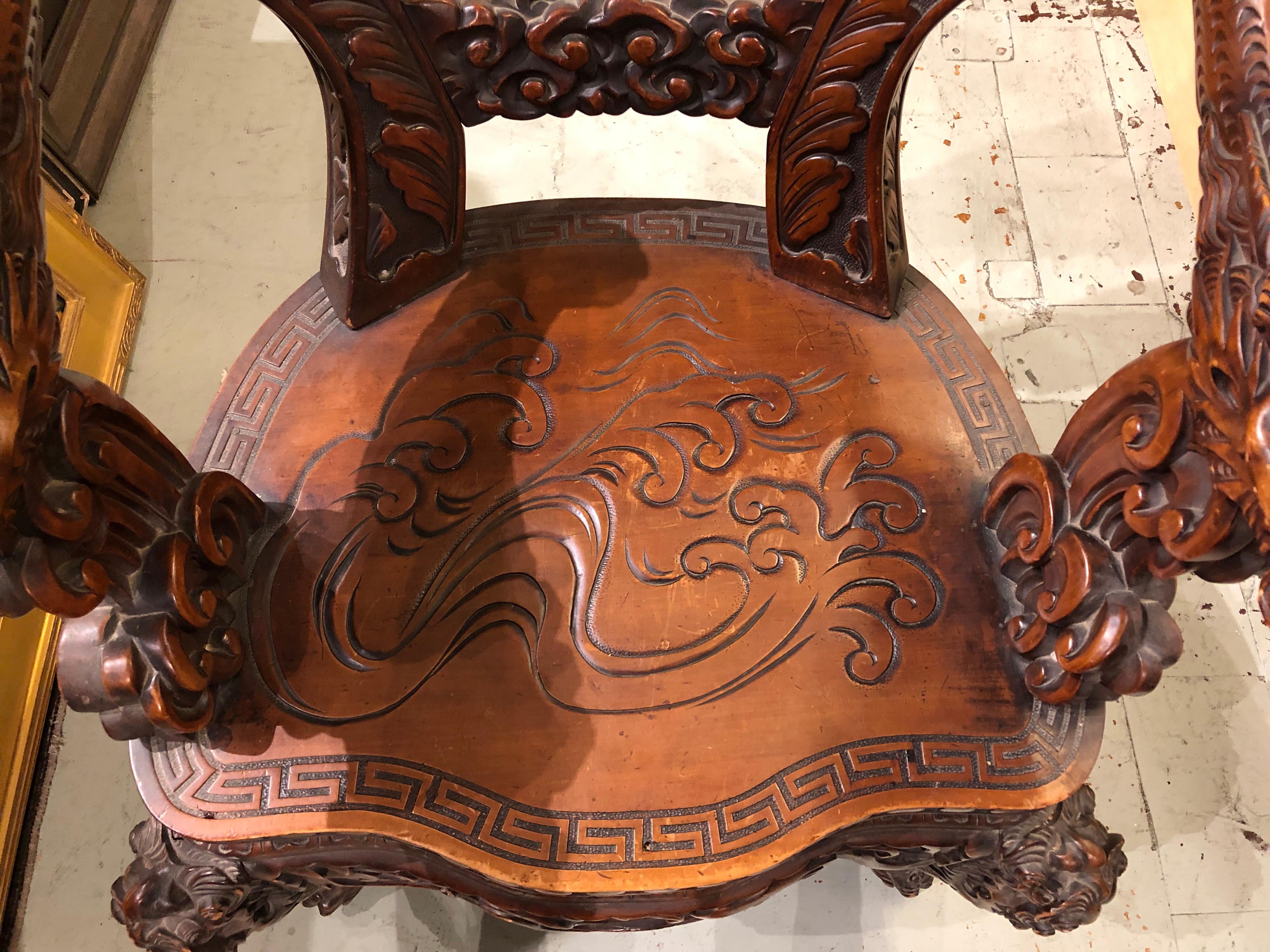 Japanese Export Highly Carved Dragon Chair 2
