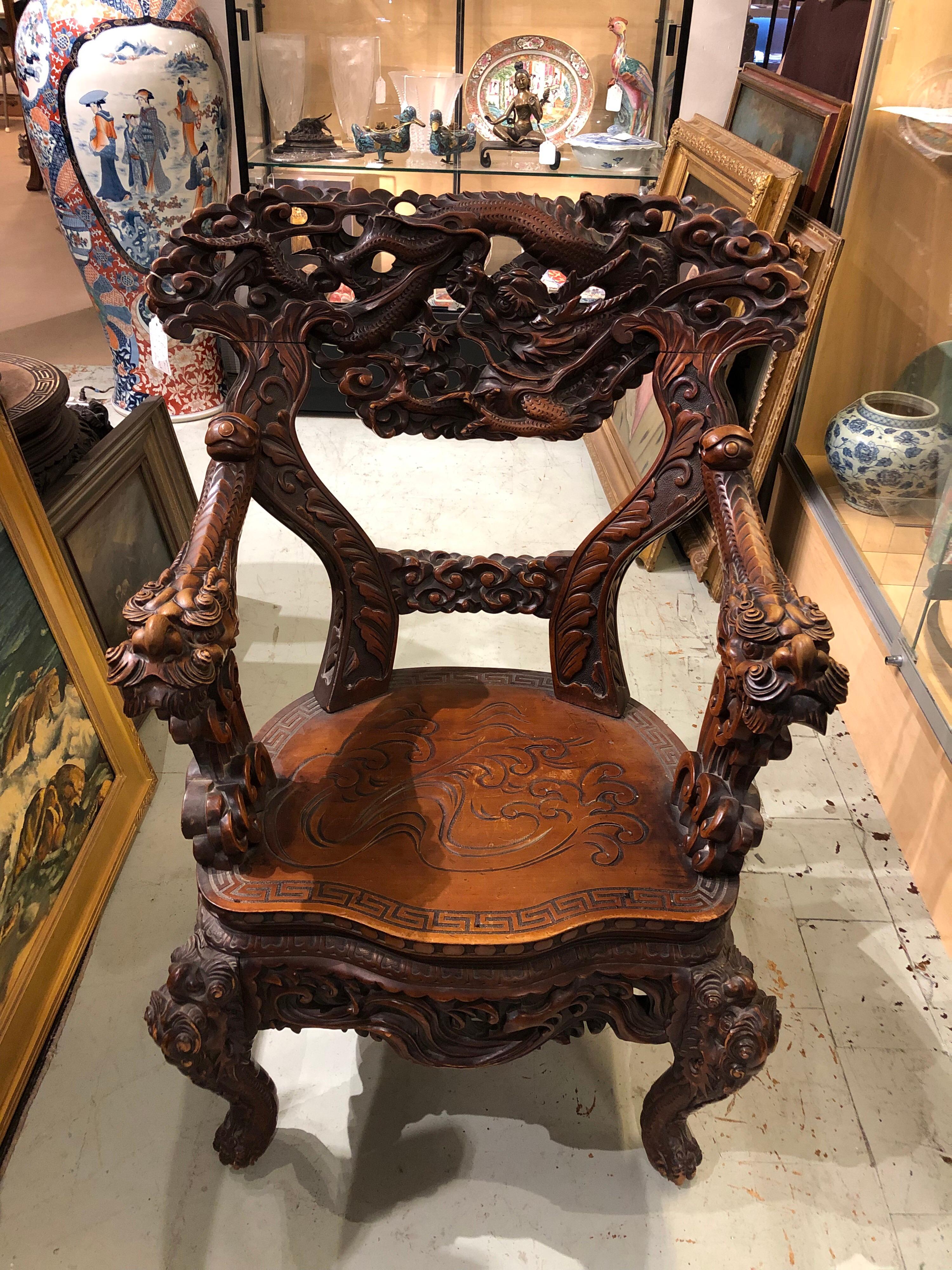 Japanese Export Highly Carved Dragon Chair 3