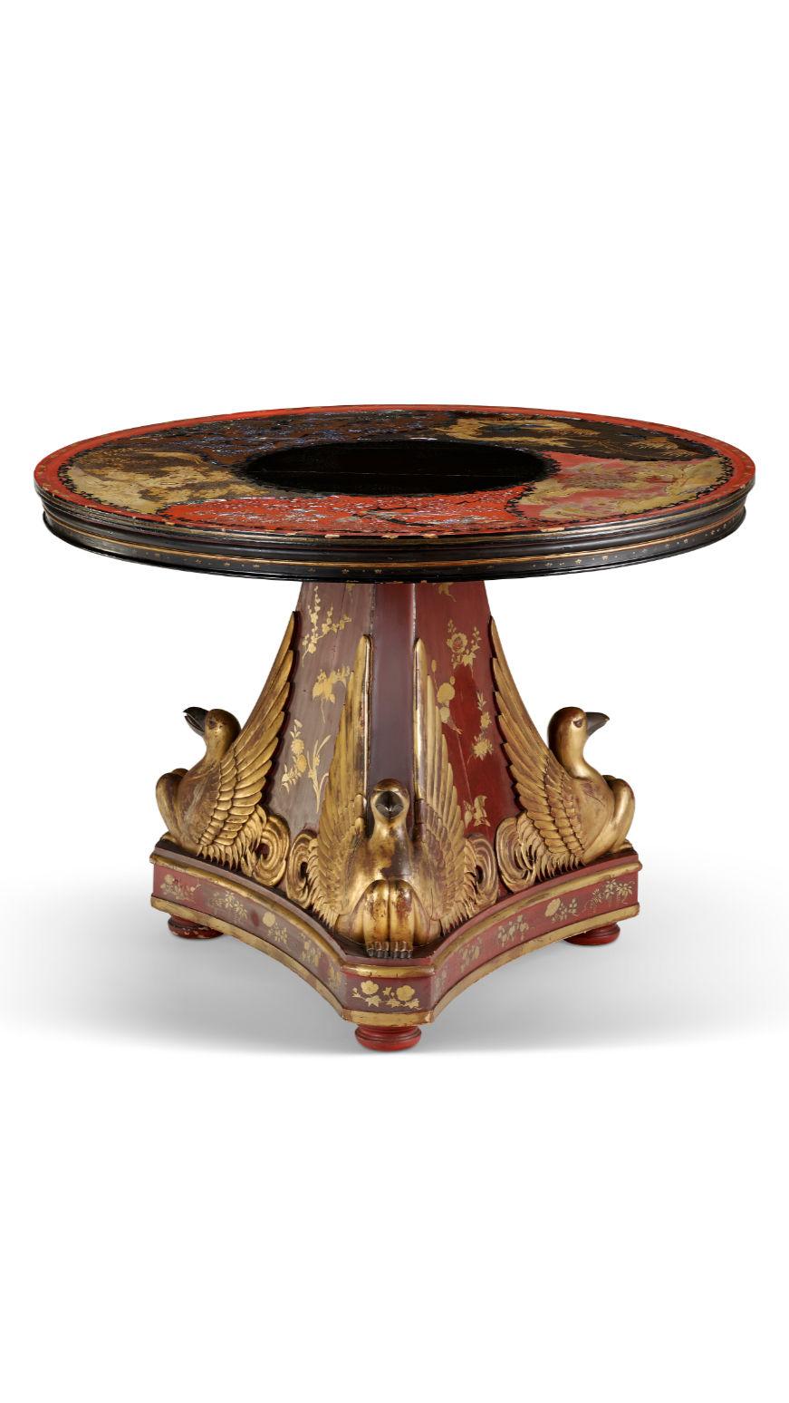 Meiji Japanese Export Red Lacquer Center Table with European Pedestal