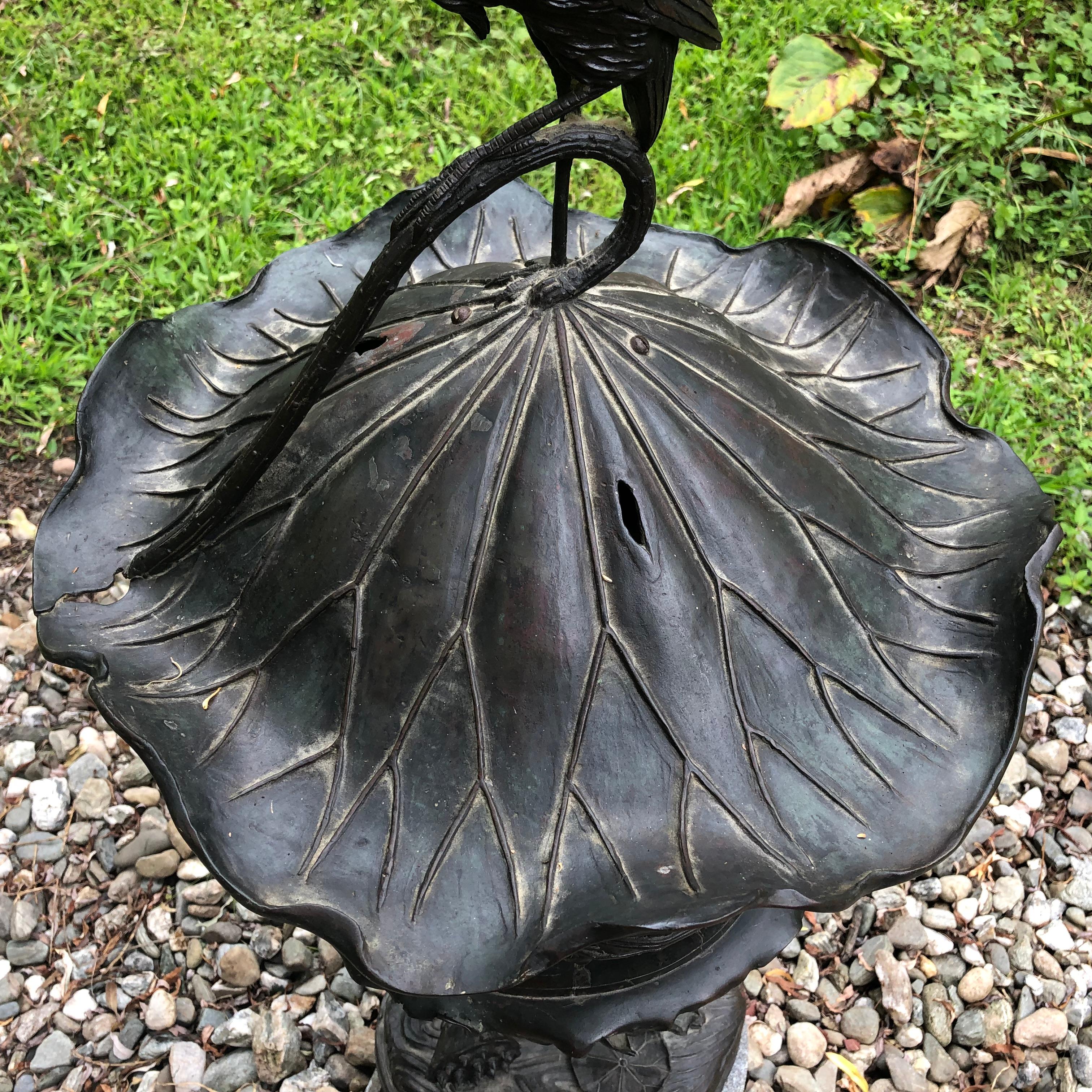 Japanese Extraordinary Bronze Art Nouveau Garden Lantern Crab, Turtle, & Crane In Good Condition In South Burlington, VT