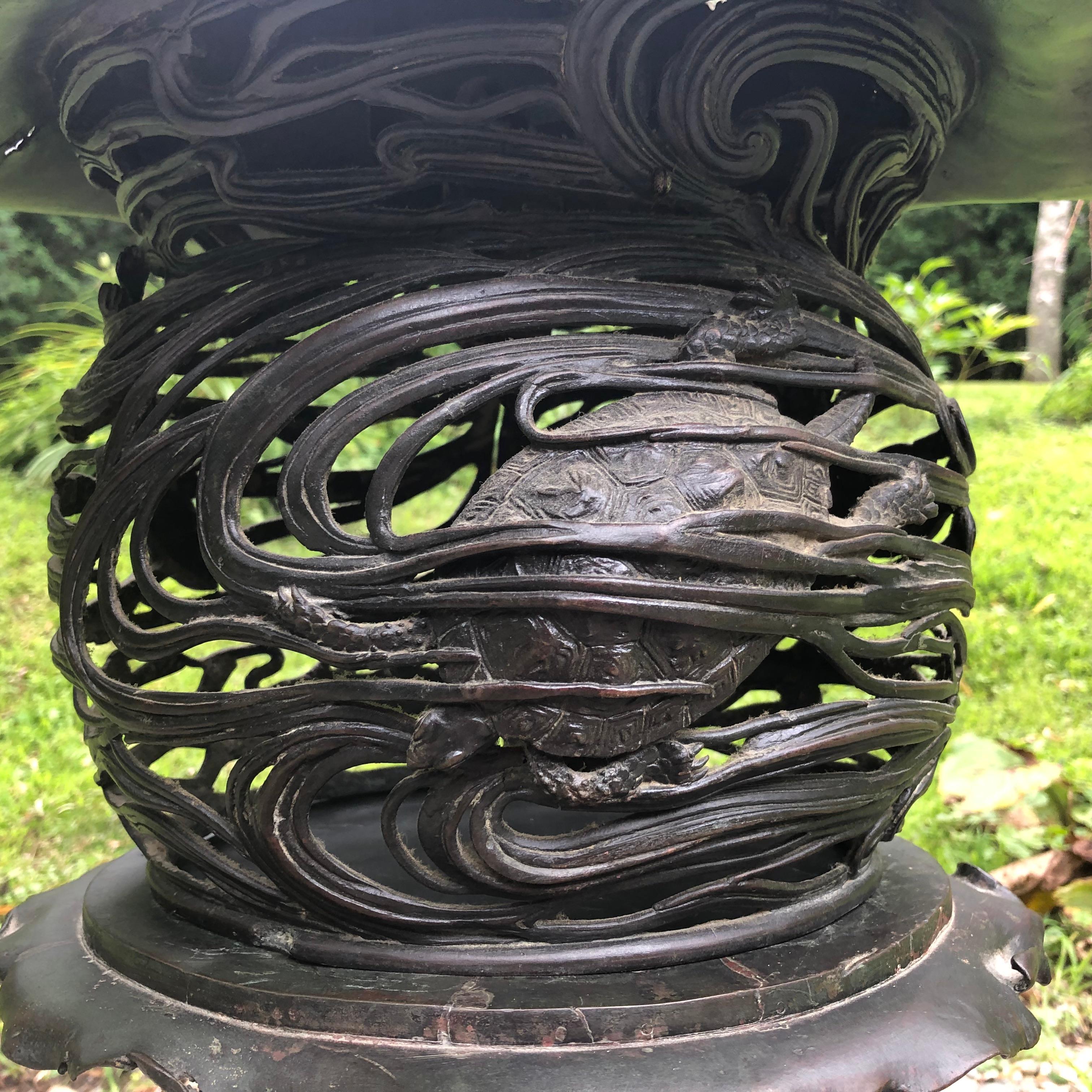 Japanese Extraordinary Bronze Art Nouveau Garden Lantern Crab, Turtle, & Crane 1