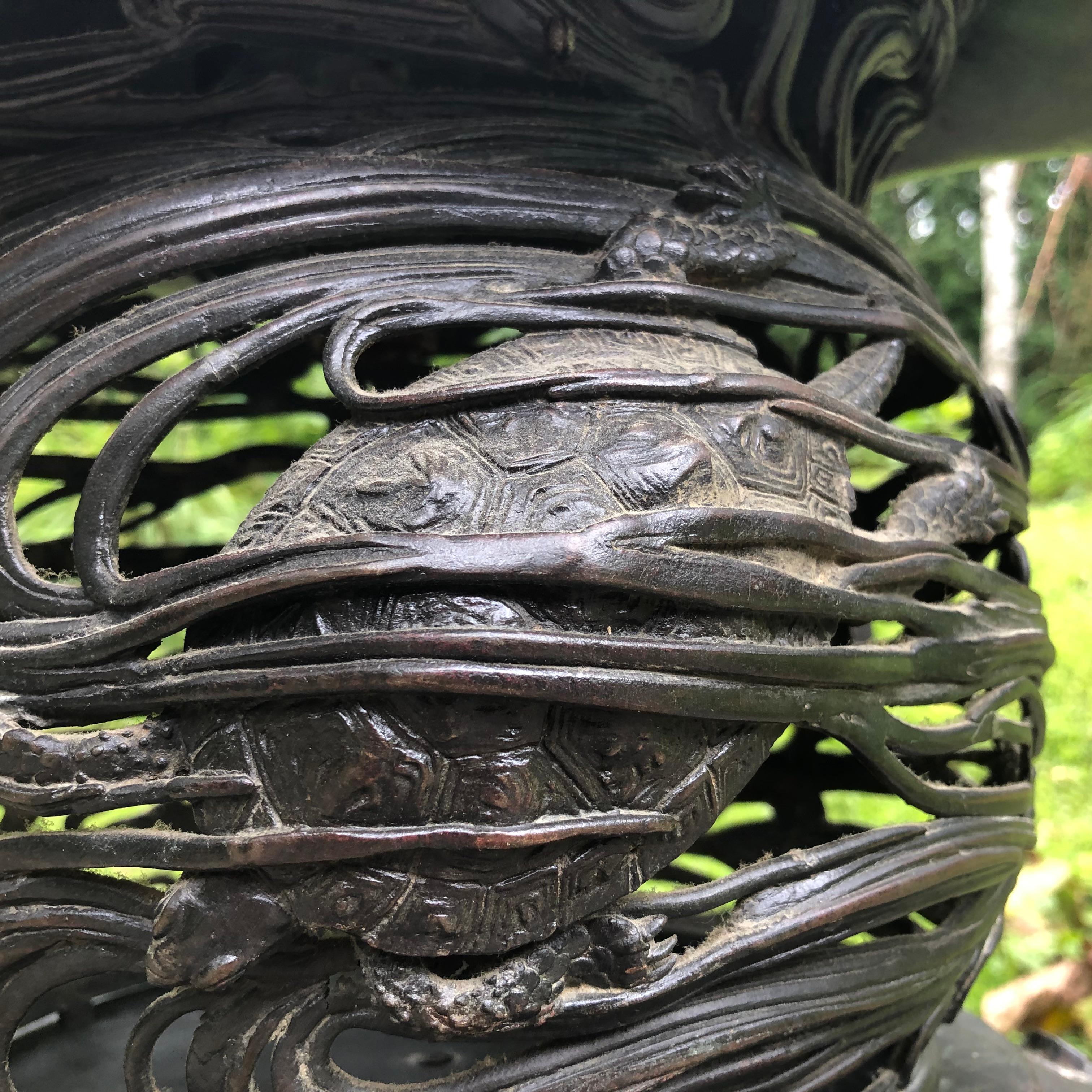 Japanese Extraordinary Bronze Art Nouveau Garden Lantern Crab, Turtle, & Crane 2