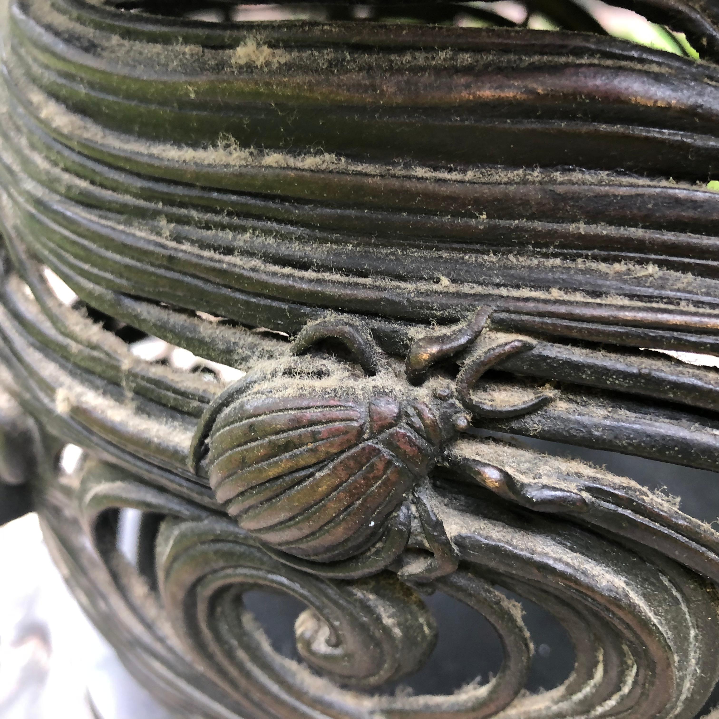 Japanese Extraordinary Bronze Art Nouveau Garden Lantern Crab, Turtle, & Crane 3