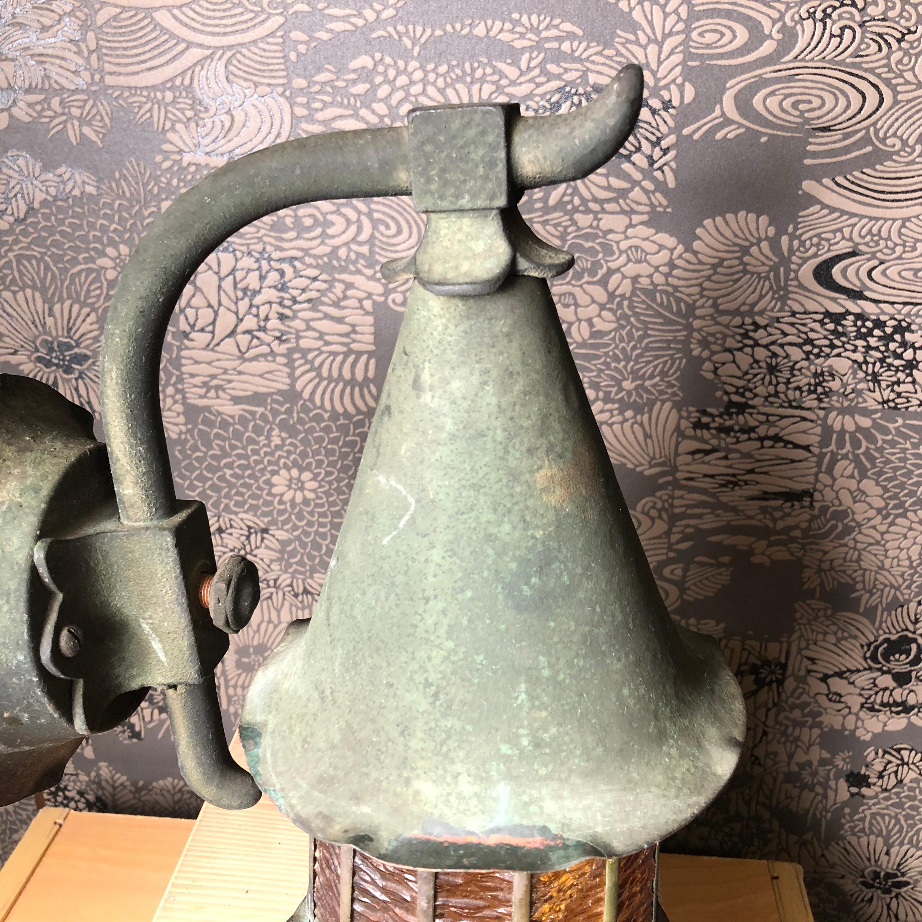 Showa Japanese Extraordinary Pair of Antique Bronze Light Fixtures Sconces, 1920s