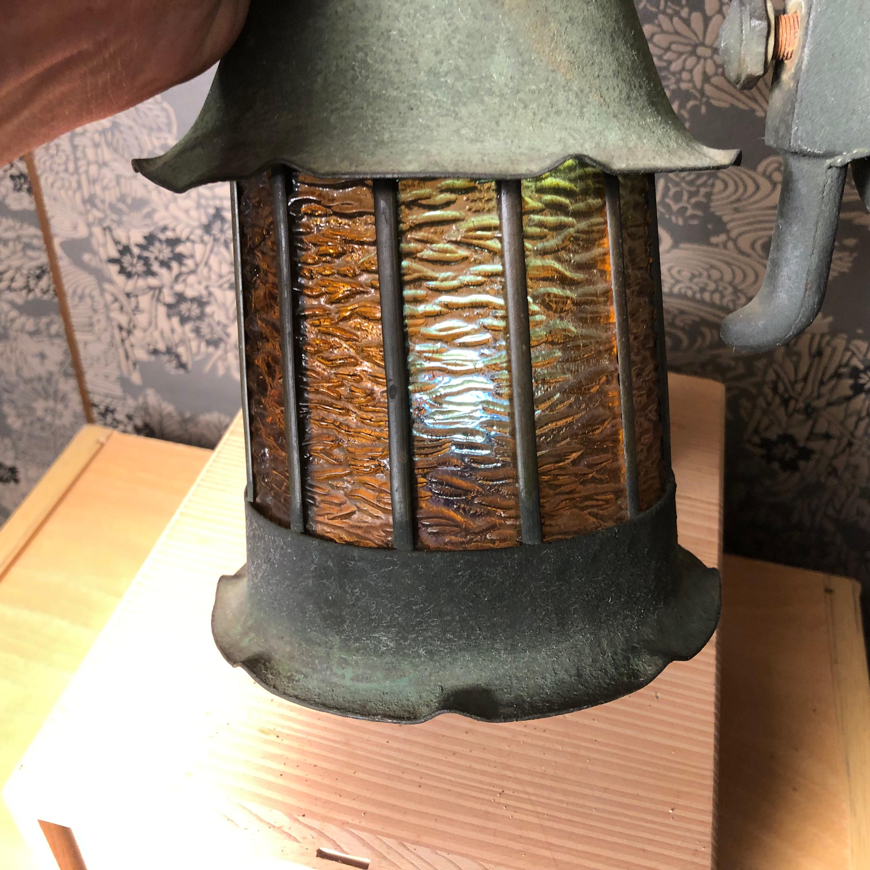 Japanese Extraordinary Pair of Antique Bronze Light Fixtures Sconces, 1920s In Good Condition In South Burlington, VT