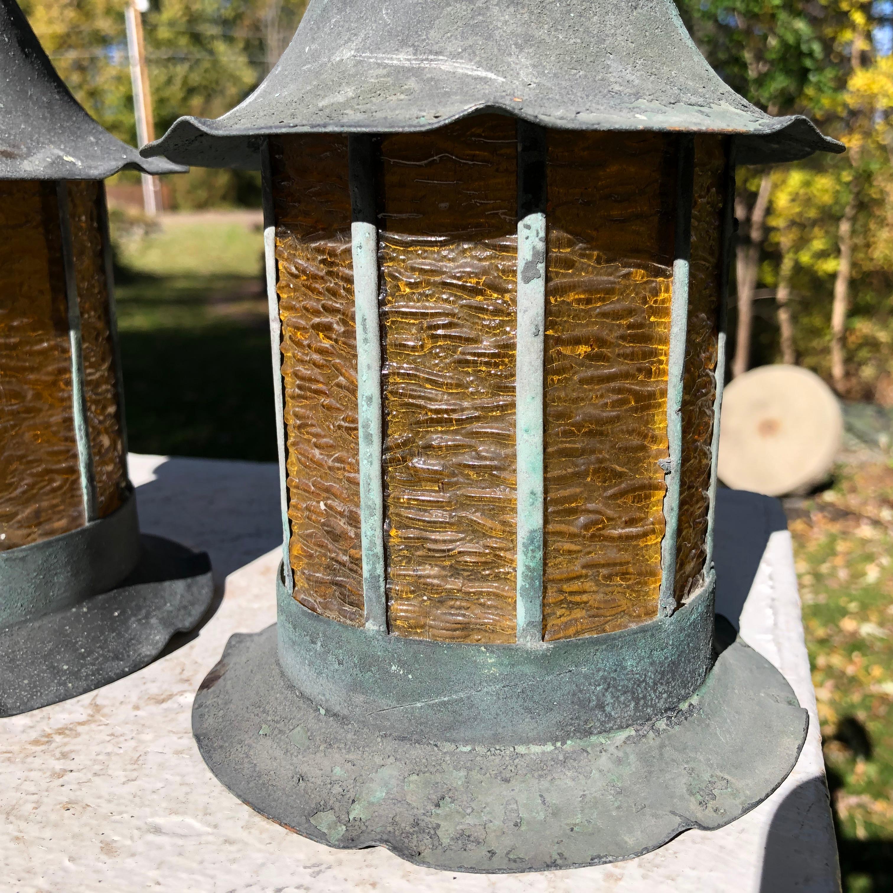 Japanese Extraordinary Pair of Antique Bronze Light Fixtures Sconces, 1920s 3