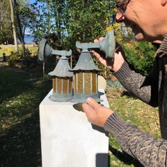 Japanese Extraordinary Pair of Antique Bronze Light Fixtures Sconces, 1920s