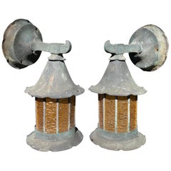 Japanese Extraordinary Pair of Antique Bronze Light Fixtures Sconces, 1920s