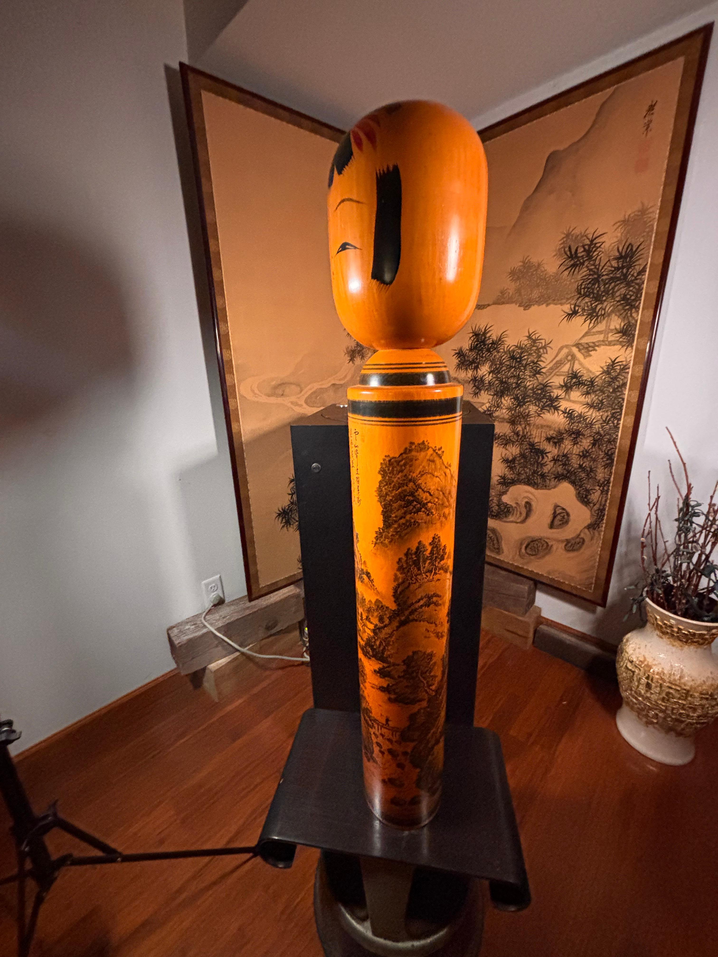 Japanische außergewöhnliche hohe 44 Zoll Kokeshi-Puppe, signiert im Angebot 6