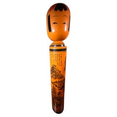 Japanese Extraordinary Tall 44 Inch Kokeshi Doll, Signed