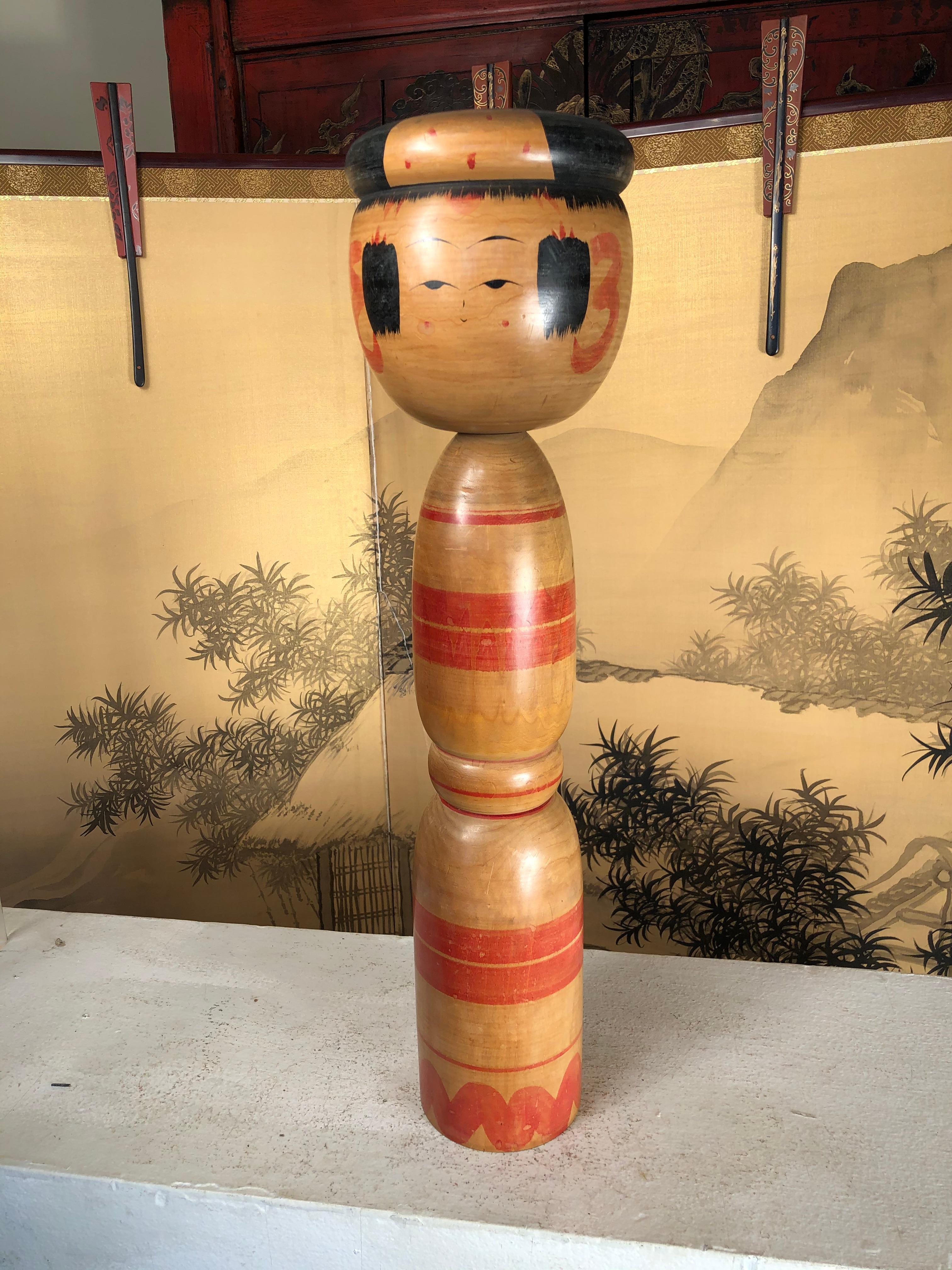 Showa Japanese Extraordinary Tall 26 Inch Kokeshi Doll 