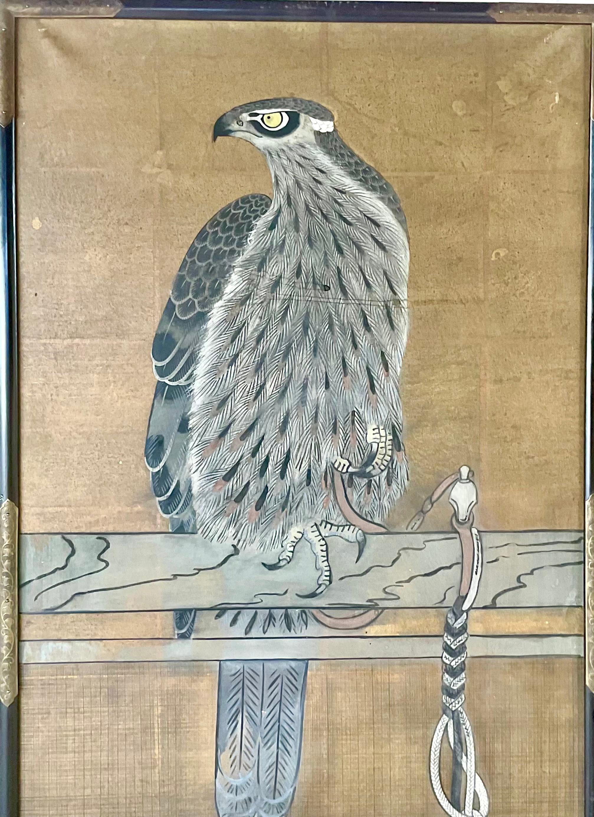 Japanese Falconry Watercolor Panels, Set of Three For Sale 4