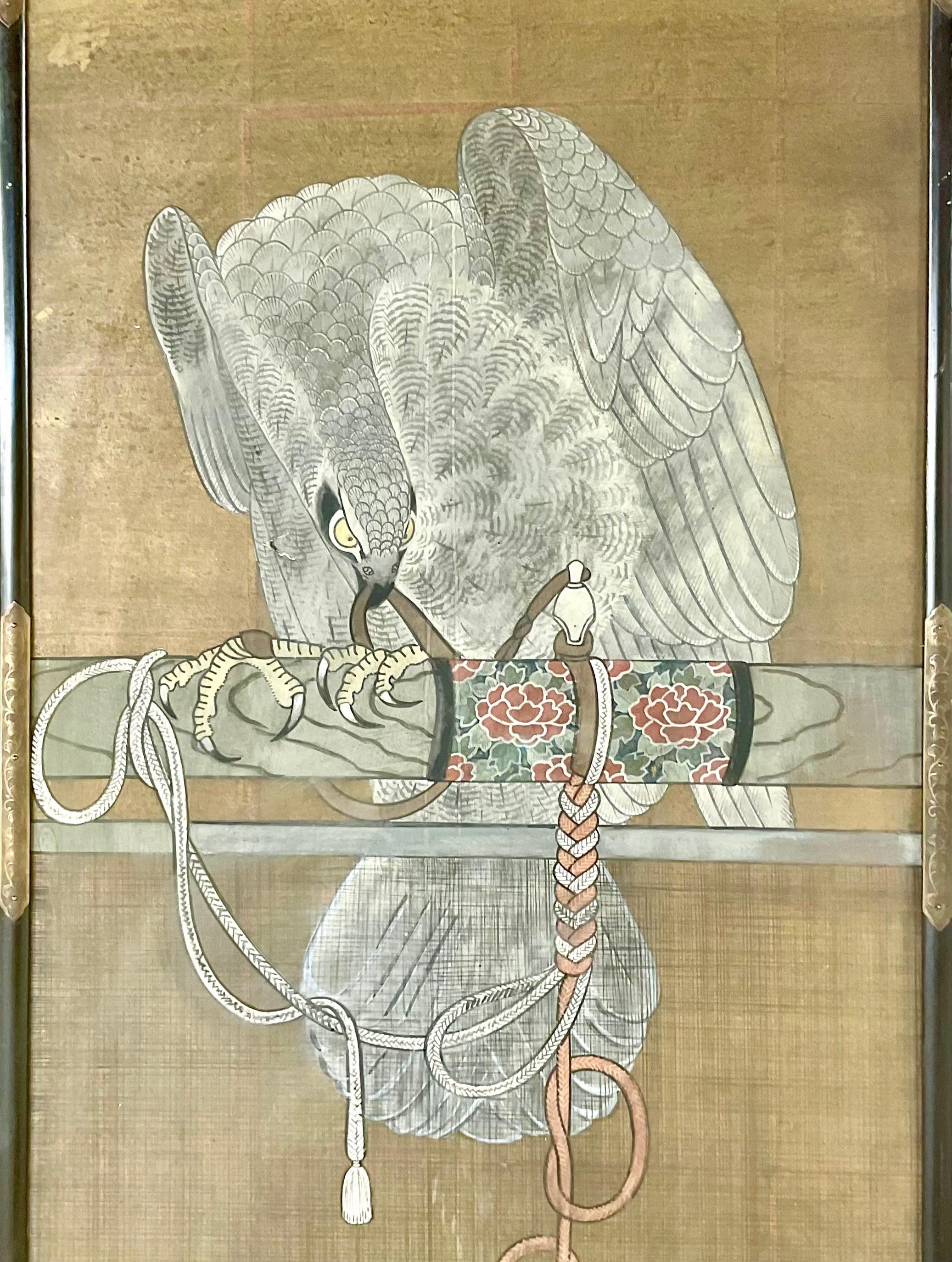 Japanese Falconry Watercolor Panels, Set of Three For Sale 5