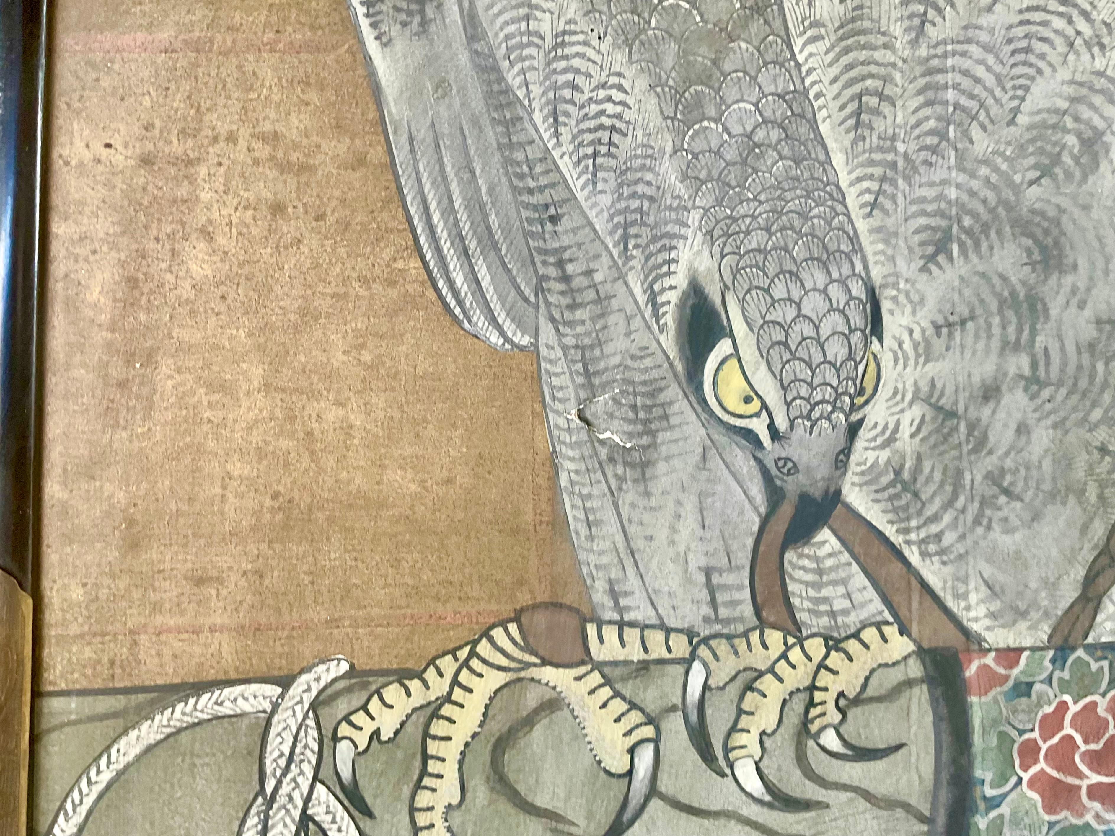 Japanese Falconry Watercolor Panels, Set of Three For Sale 1