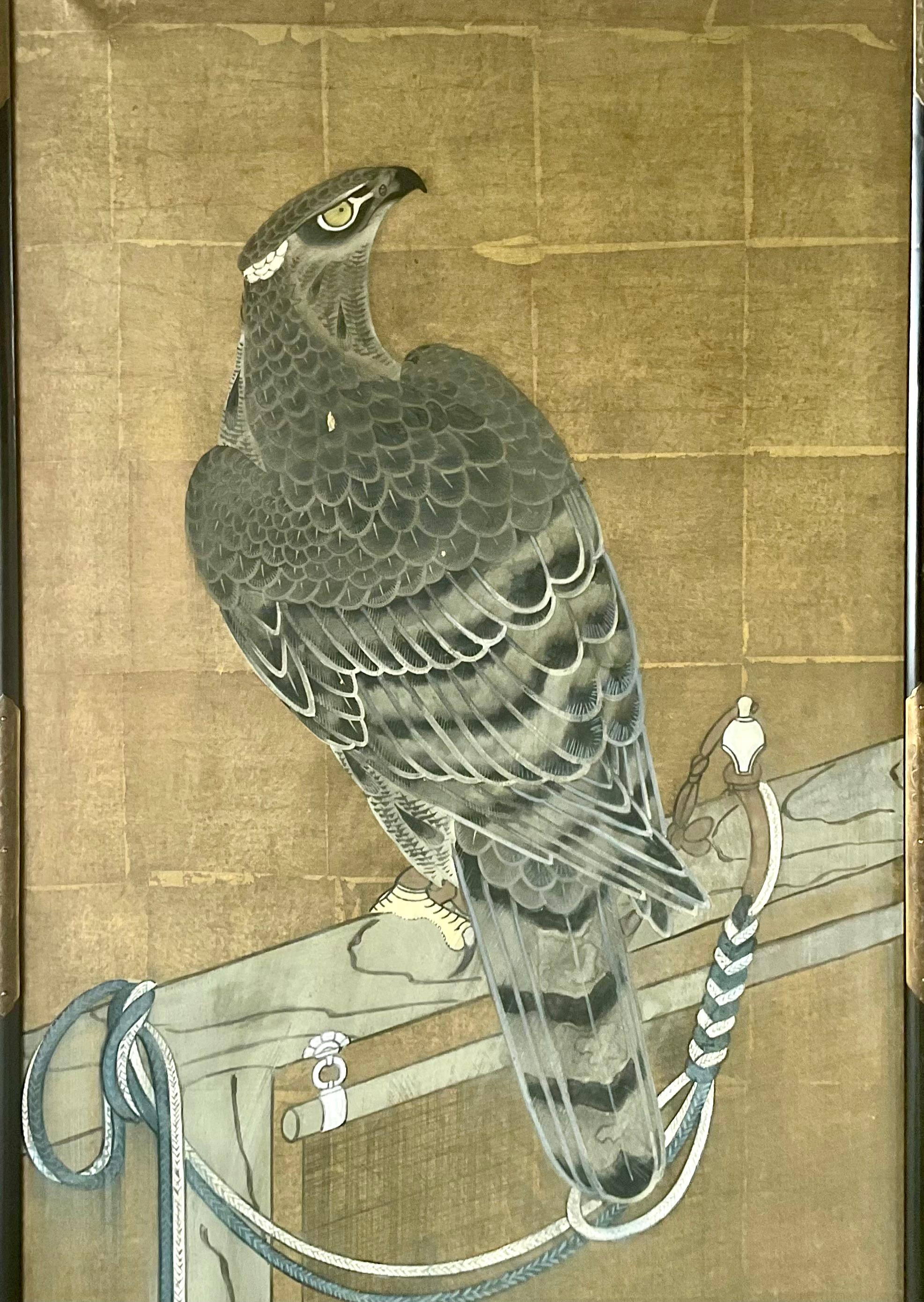 Japanese Falconry Watercolor Panels, Set of Three For Sale 3