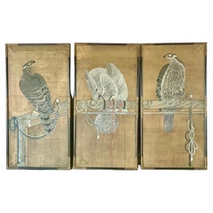 Japanese Falconry Watercolor Panels, Set of Three