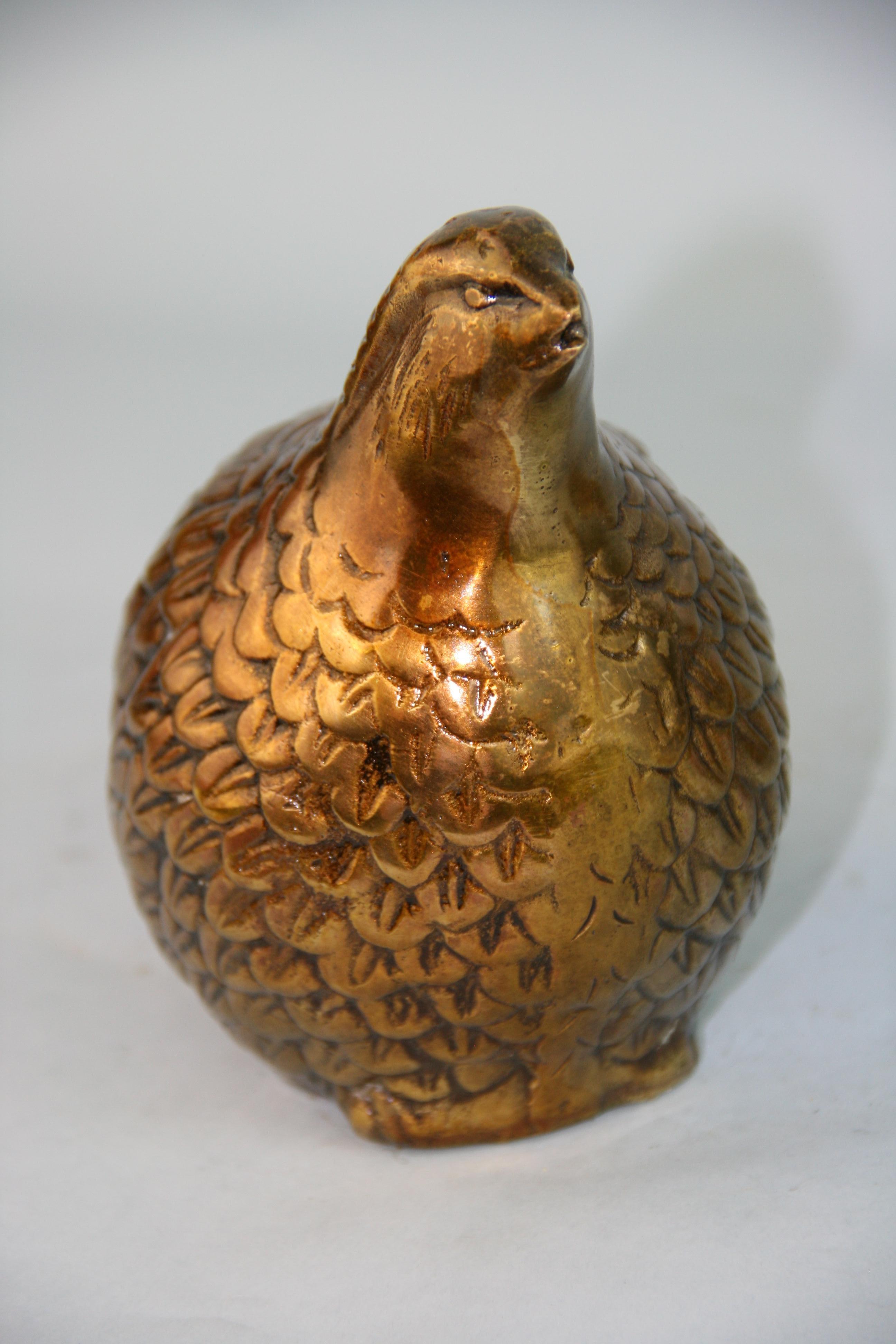Mid-20th Century Japanese Family of Three Brass Quail Sculptures, Fine Detail For Sale