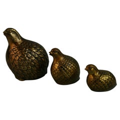 Japanese Family of Three Brass Quail Sculptures, Fine Detail