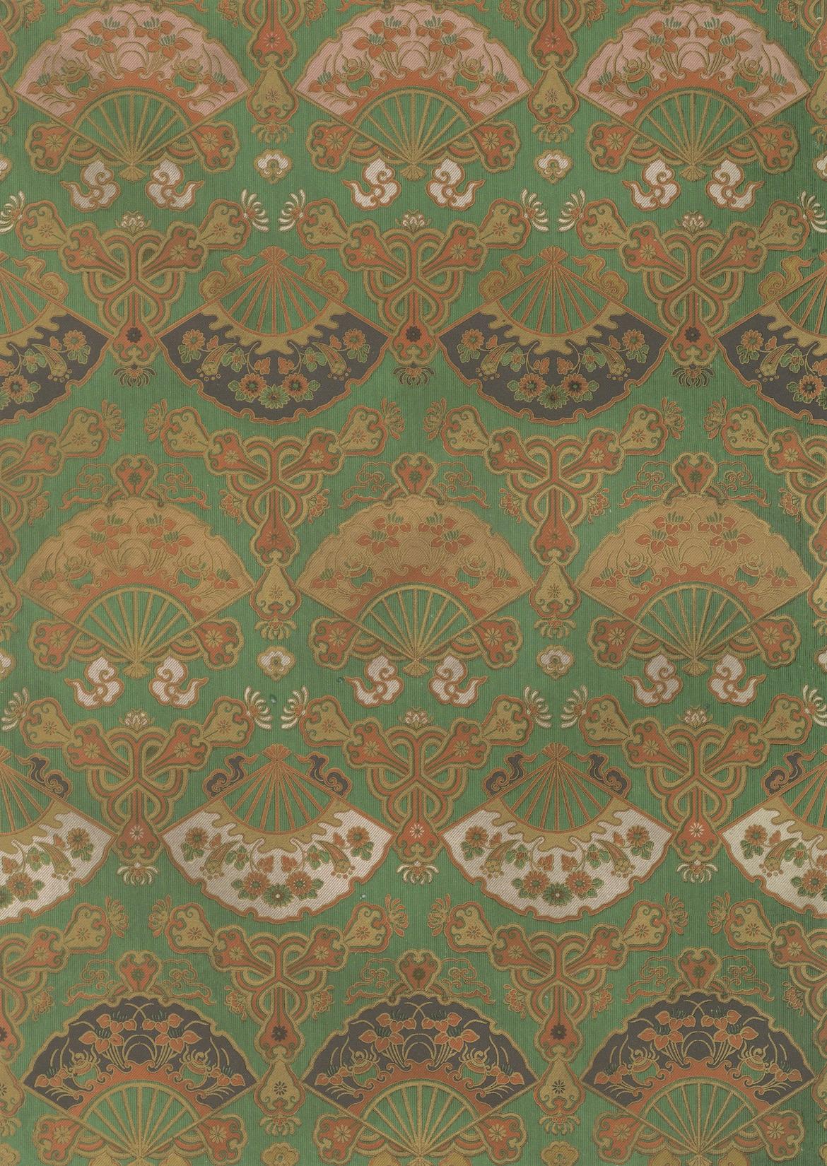 Papier Motif d'éventail japonais, design textile : Lithographie ancienne, années 1880 en vente