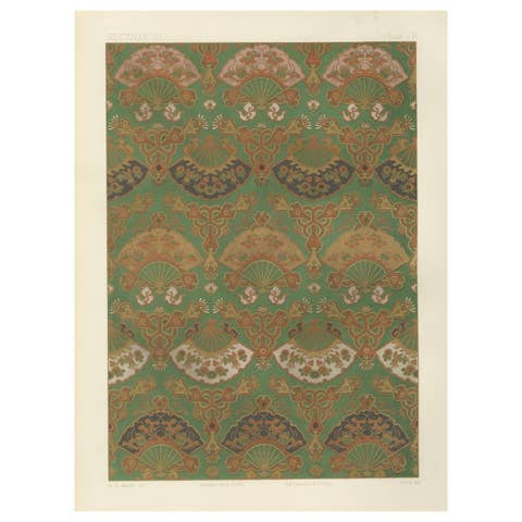 Japanese Fan Motif Textile Design: Antique Lithograph, 1880s