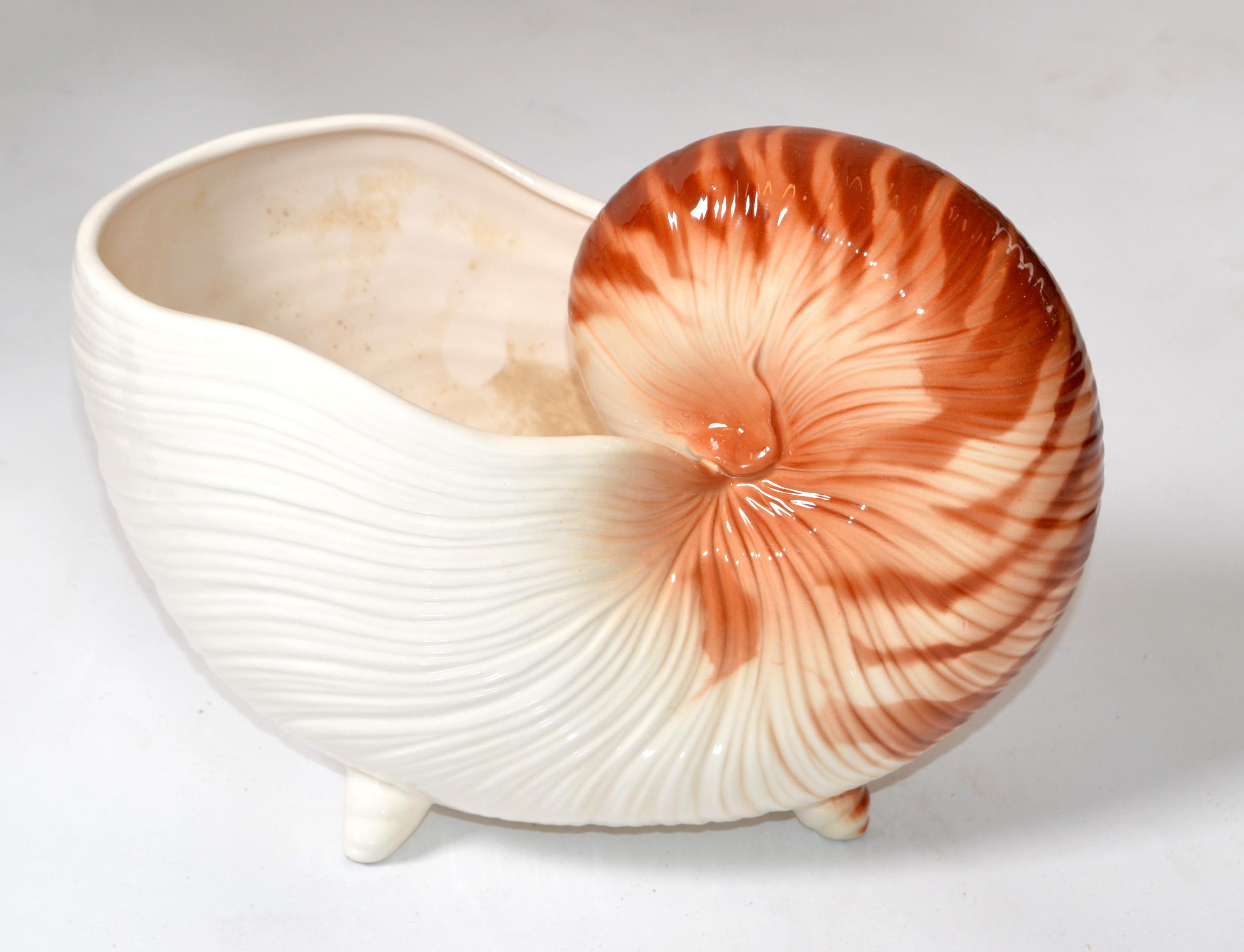 Japanese FF Fitz And Floyd Hand Painted Ceramic Nautilus Seashell Planter 1980 4