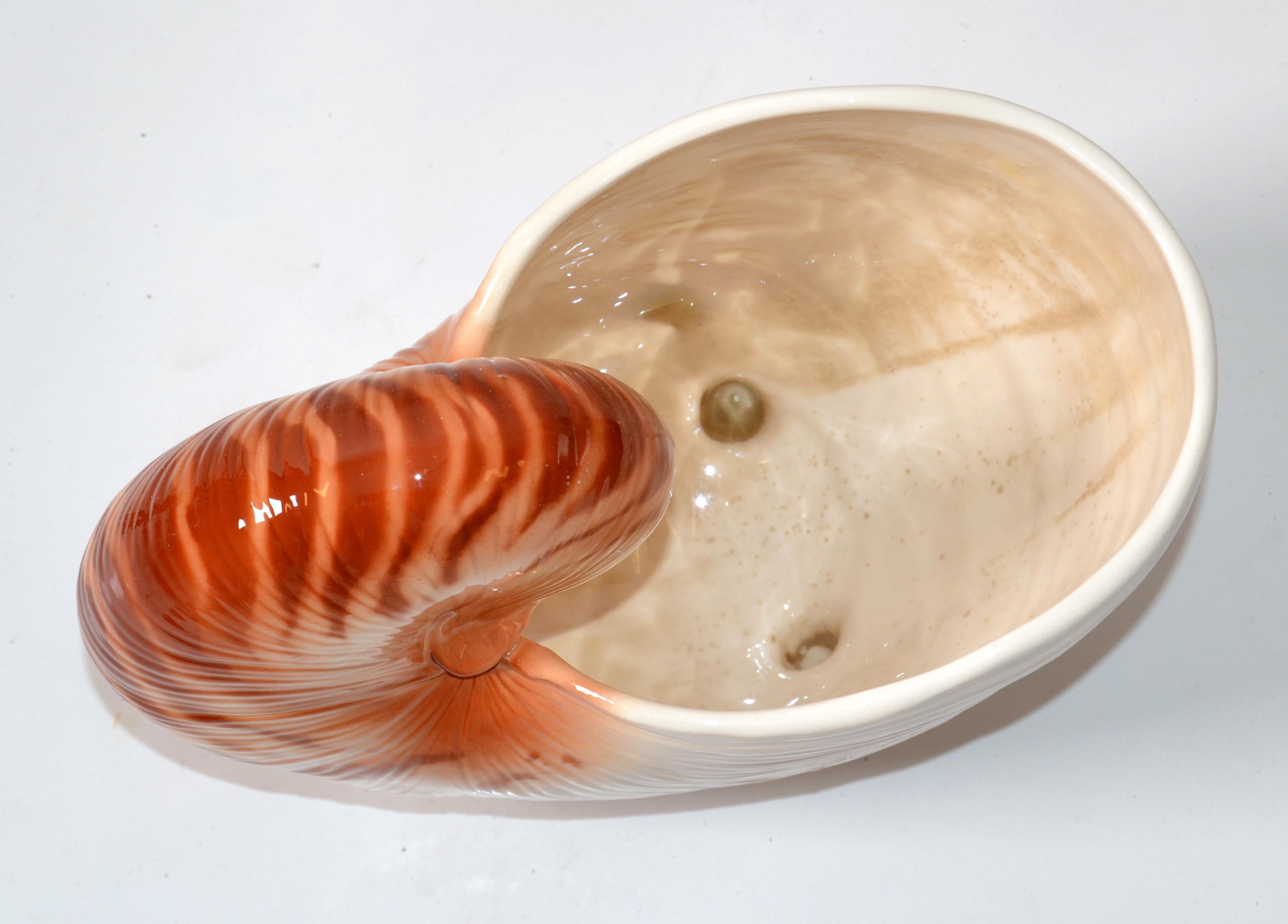 20th Century Japanese FF Fitz And Floyd Hand Painted Ceramic Nautilus Seashell Planter 1980