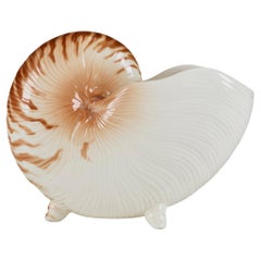Japanese FF Fitz And Floyd Hand Painted Ceramic Nautilus Seashell Planter 1980