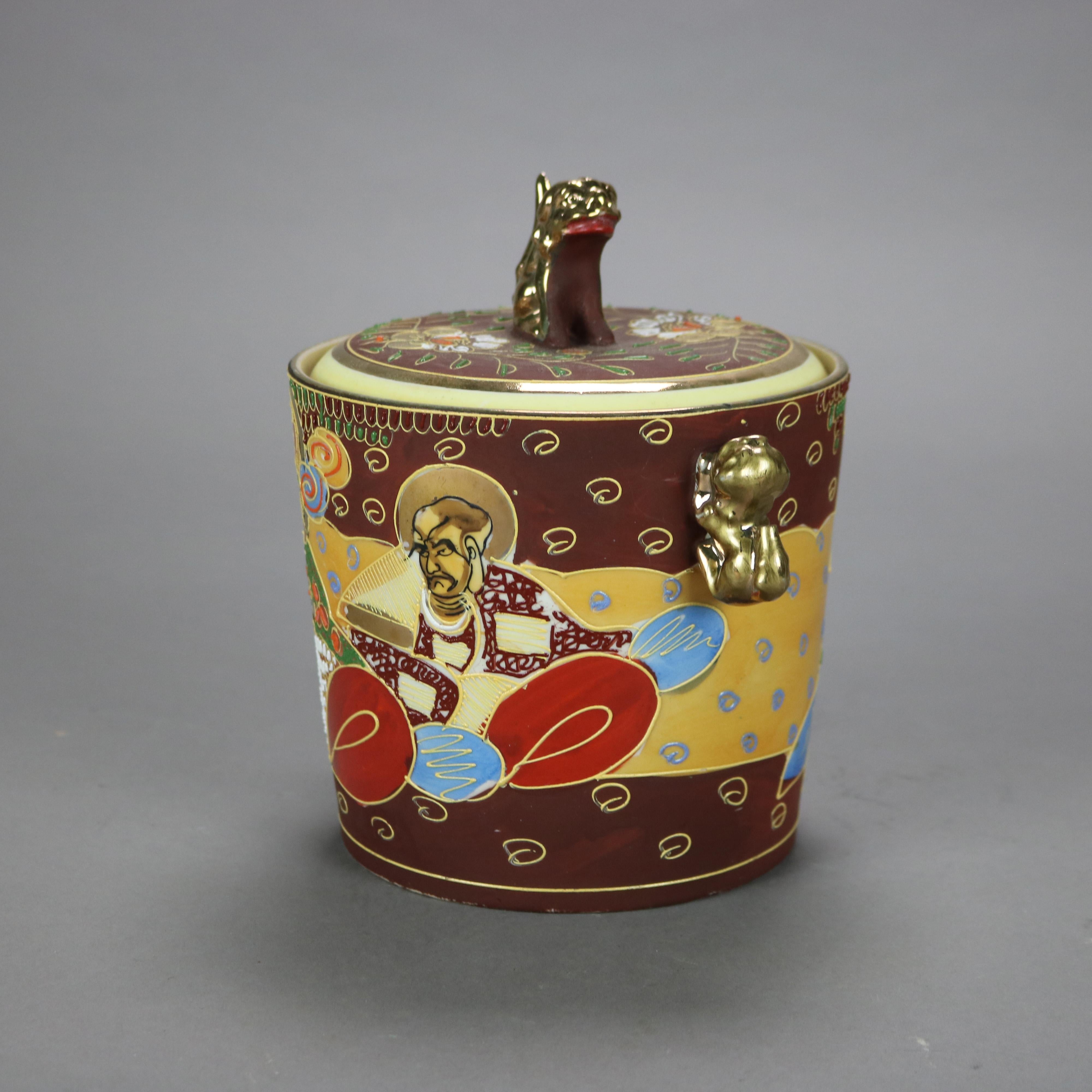 Asian Japanese Figural Hand Painted Porcelain Ice Bucket with Wise Men & Foo Dog 20thC For Sale